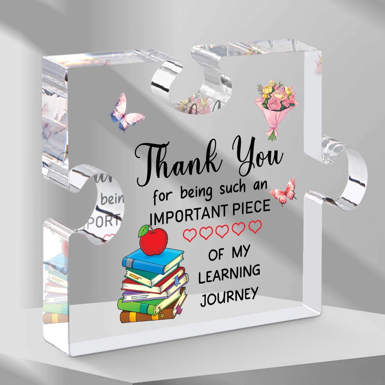 Thank Yow for being such an IMPORTANT PIECE Inspirational Gifts Heart Shaped Acrylic Block for Women Men Friend Motivational Desk Art Office Decor Birthday Teachers Day Decoration Plaque 4 x 4 inch