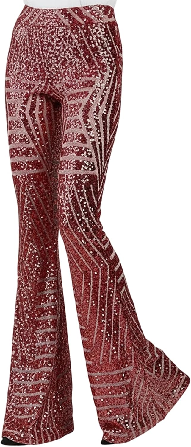 Shiny Pants Women,High Rise Flare - Party Pants Glitter Disco Ball Costume | for Nightclub Prom Evening Dance