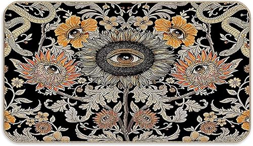 Tapete de decoración floral Trippy para puerta delantera, tapete antideslizante con diseño de tarot, de ojo malvado, tapete de serpiente hippy para