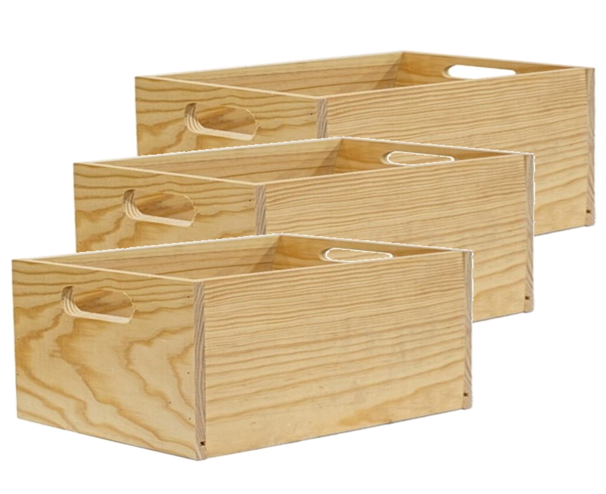 Caja Madera Deco - Envío 24h - Caja Multiusos - Pack 3 Cajas 30x20x14 cm - Almacenaje, Decoración Sostenible con asas (Pack 30-3)