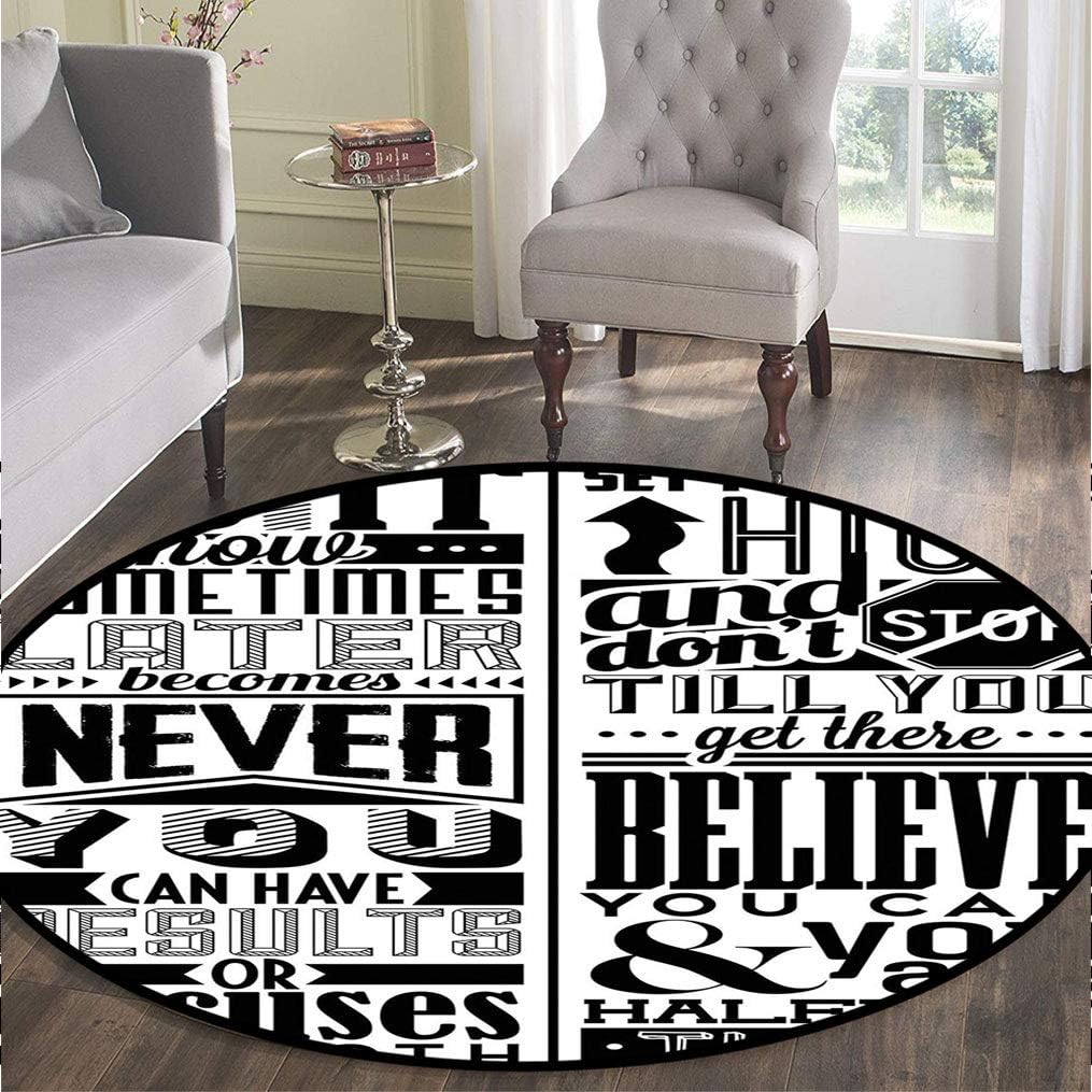Motivational Round Area Rug Floor Mat, Vintage Set of