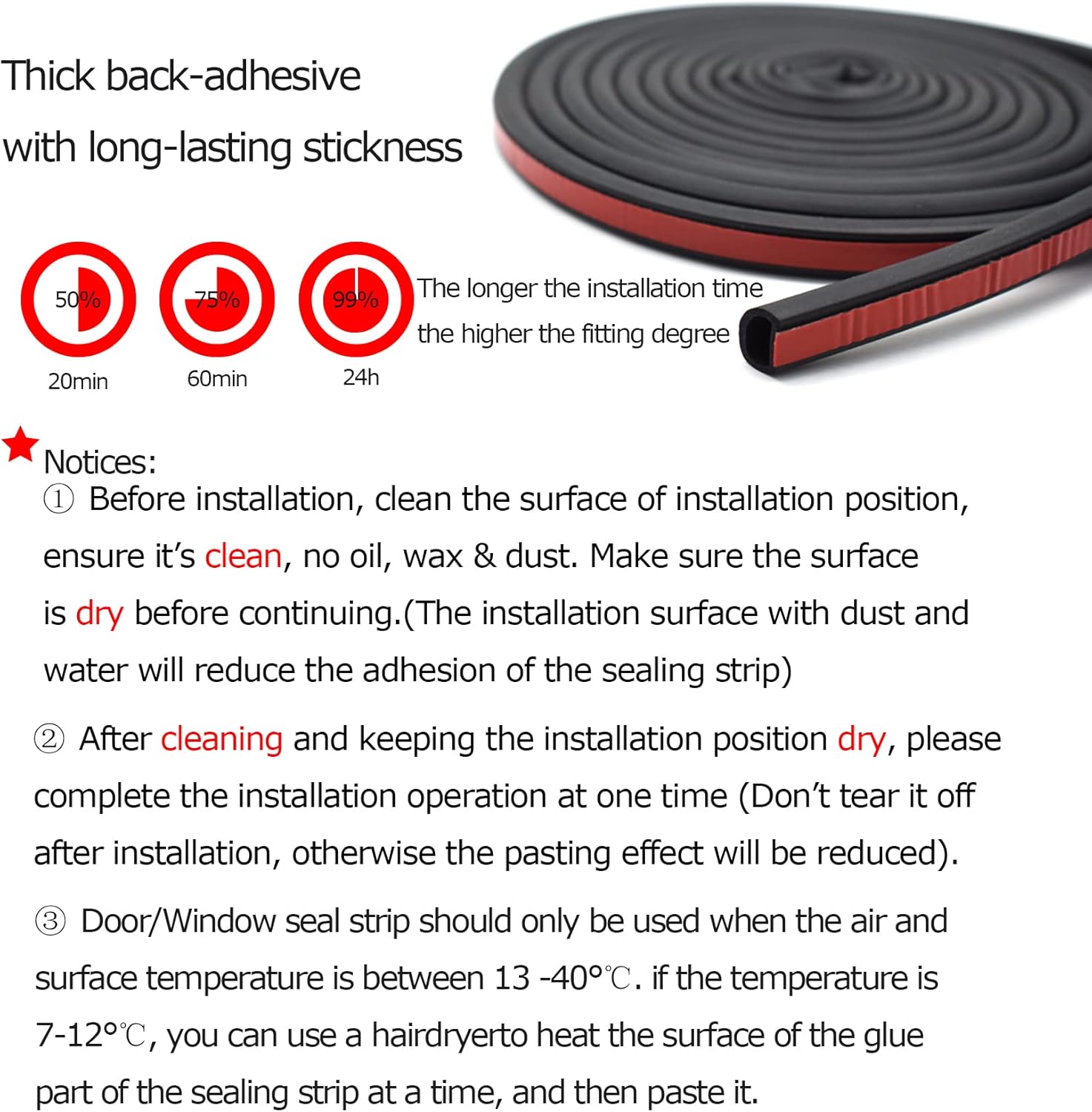 Automotive Weather Stripping, D-Shape Rubber Door Seal Soundproofing, Adhesive Weather Stripping for Car, Rubber Seal Strip for Window, Door, Window, Trunk, Engine Cover, 32Ft
