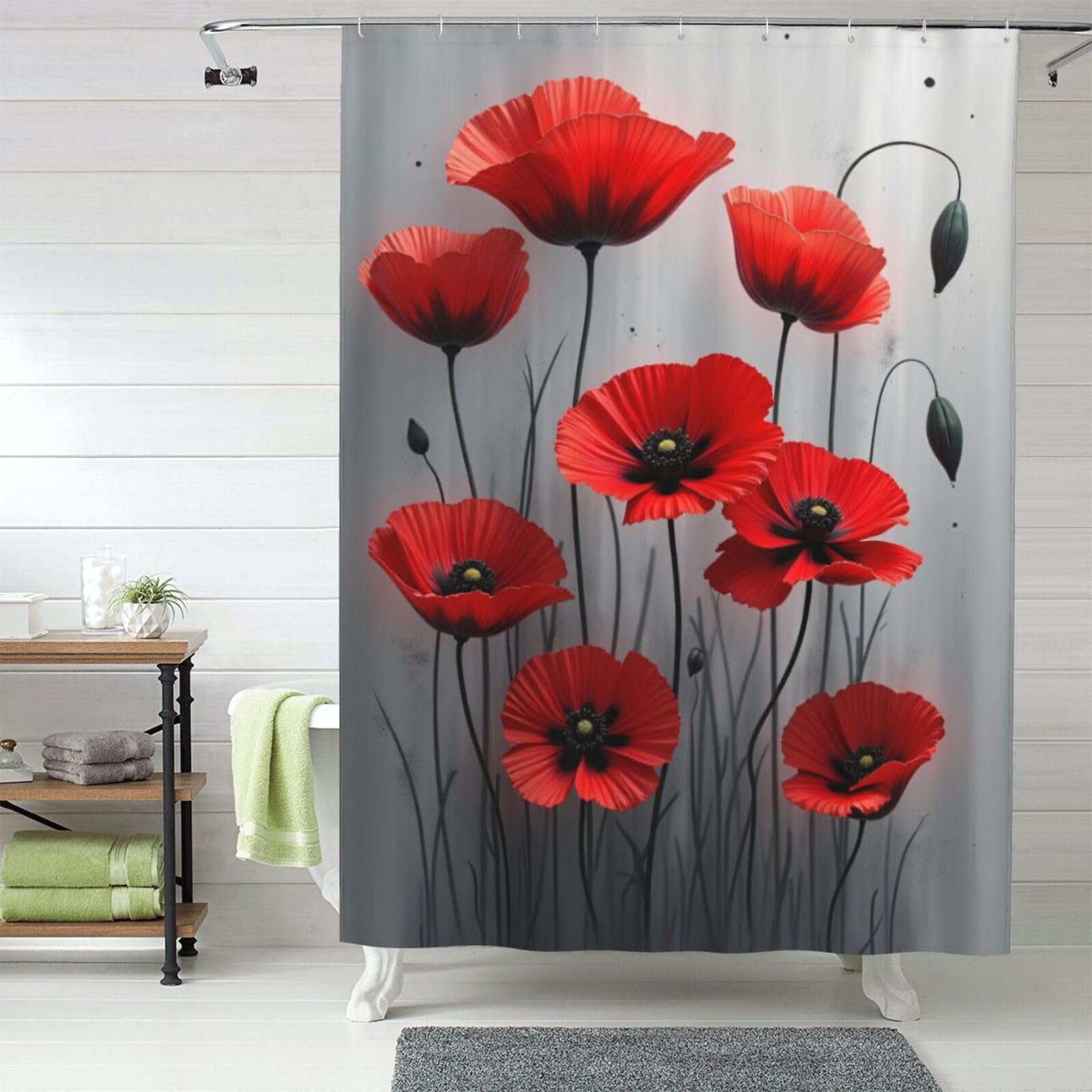 Rideau de douche coquelicots 152x183 cm en tissu lavable