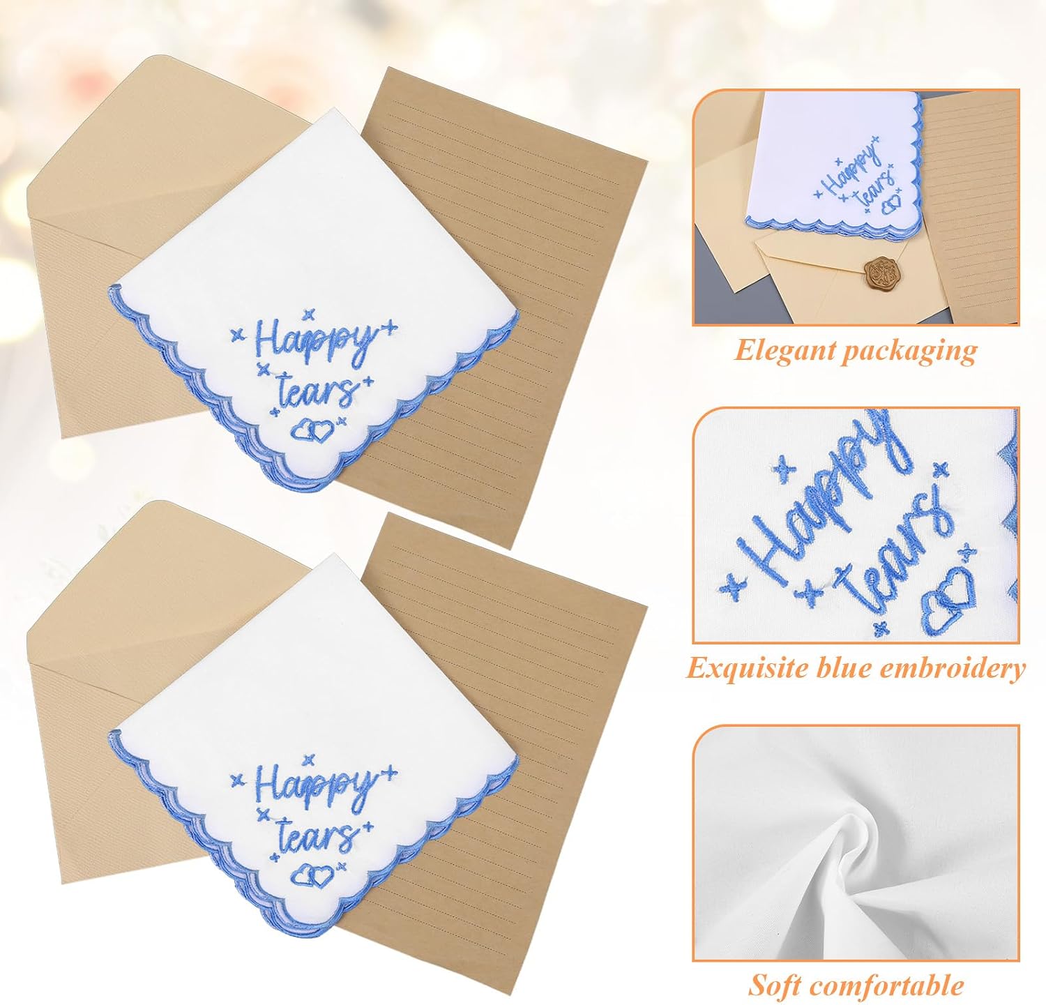 Wedding Handkerchief Embroidered Happy Tears Handkerchief Bride Gifts