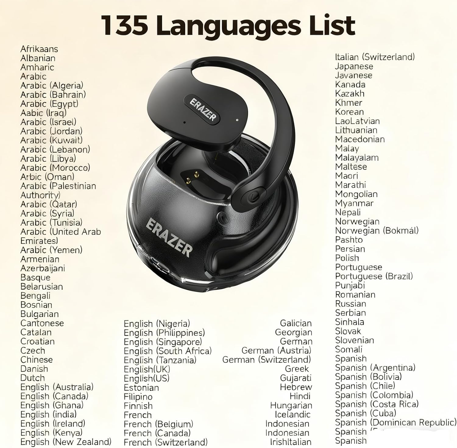 ERAZER X15 PRO Translation Earbuds Real Time Translator Earbuds Wireless Bluetooth 5.4 Open Ear AI Headphones for 135 Languages Translation Ear Buds With Earhooks Support Playing Music Phone Calls - Image 3