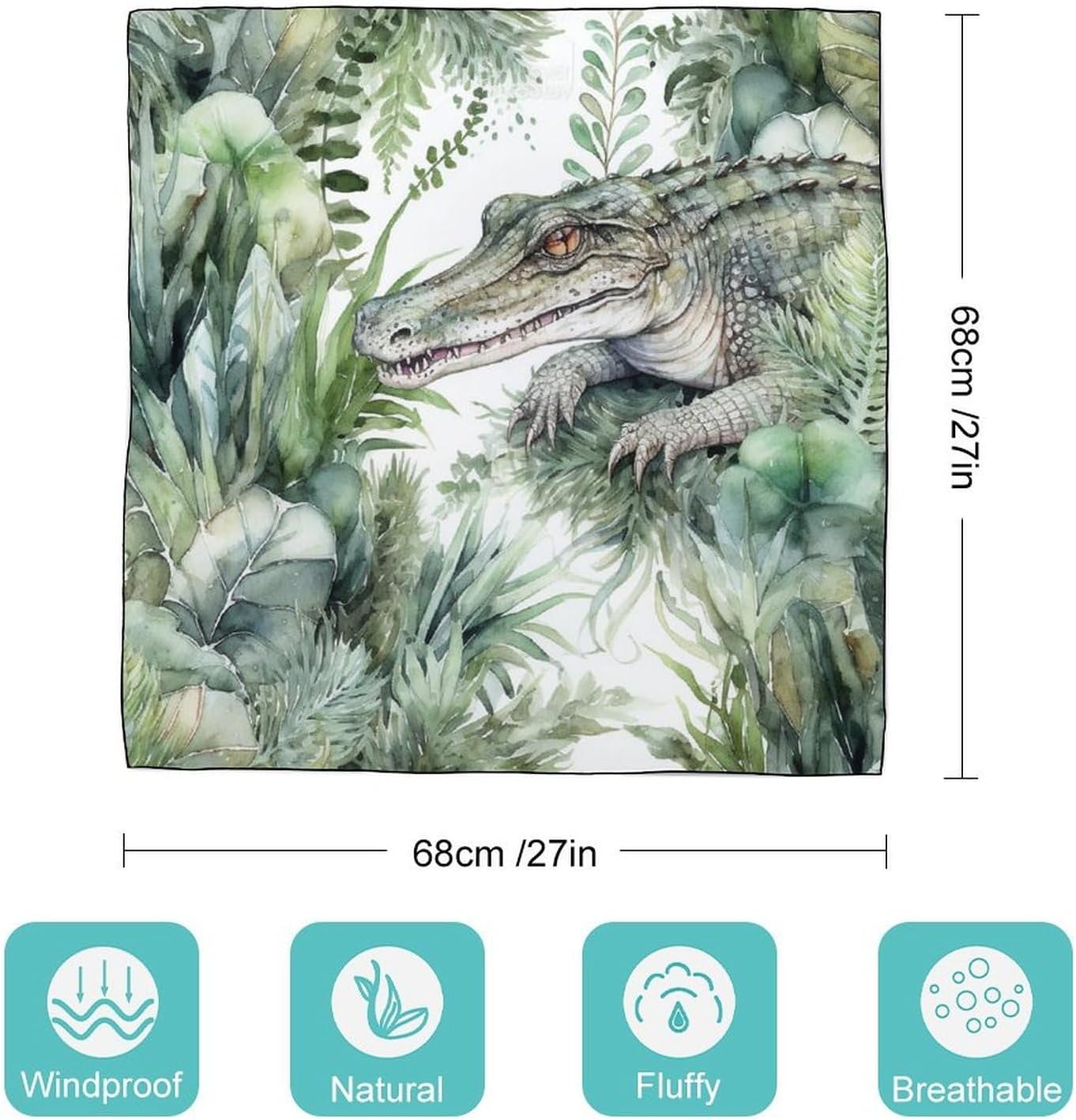 Crocodile Green Hair Scarf for Women, Lightweight Square Head Shawls for Men, Fashion Neckerchief for Travel, Hair Bandanas, Silk Satin Neck Scarf for Sleeping, 27 Inches