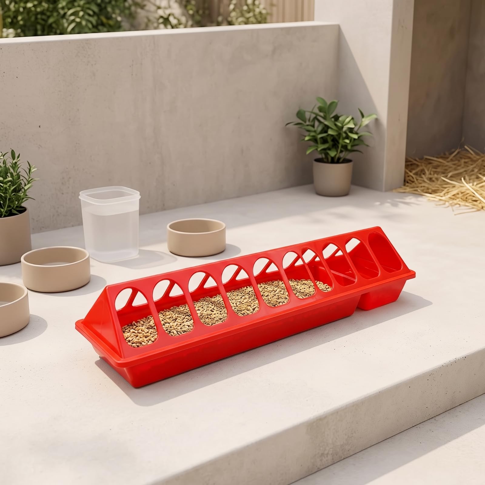 Mangiatoia Rettangolare in Plastica Anti-Spreco Mangiatoia a Canaletta Facile da Abbeveratoio per Galline, Allevatori, Pollaio, Allevamento , 75 Cm