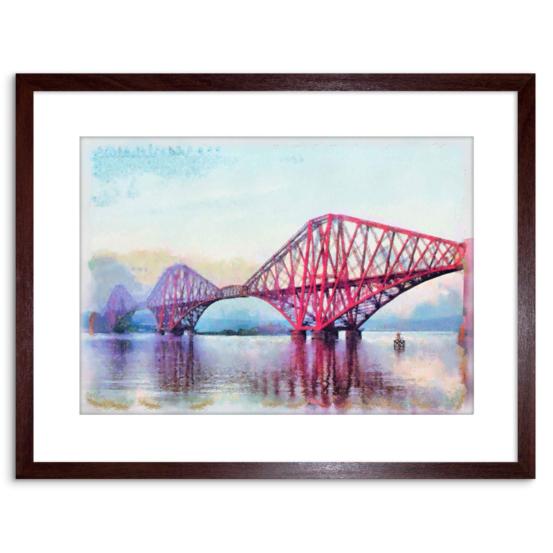 Wee Blue Coo Painting Landmark Forth Bridge Edinburgh Scotland Framed Wall Art Print