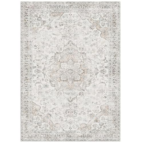 PureCozy Washable Entryway Rug 2x3 Beige Neutral Vintage Door Mat Soft Low Pile Carpet Non Slip Distressed Small Throw Rug for Hallway Kitchen Bedroom Office Bathroom Laundry 2' x 3' (Rectan