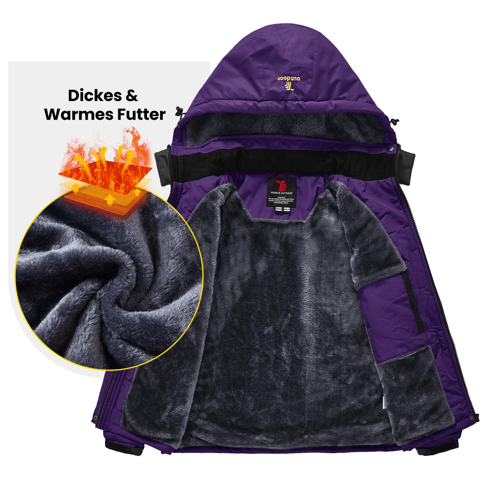 donhobo Damen Jacken Fleecejacke Winterjacke Wasserdicht Atmungsaktiv Verdickt Warm Winddicht Softshelljacke Outdoor Funktionsjacke mit Abnehmbare Kapuzen