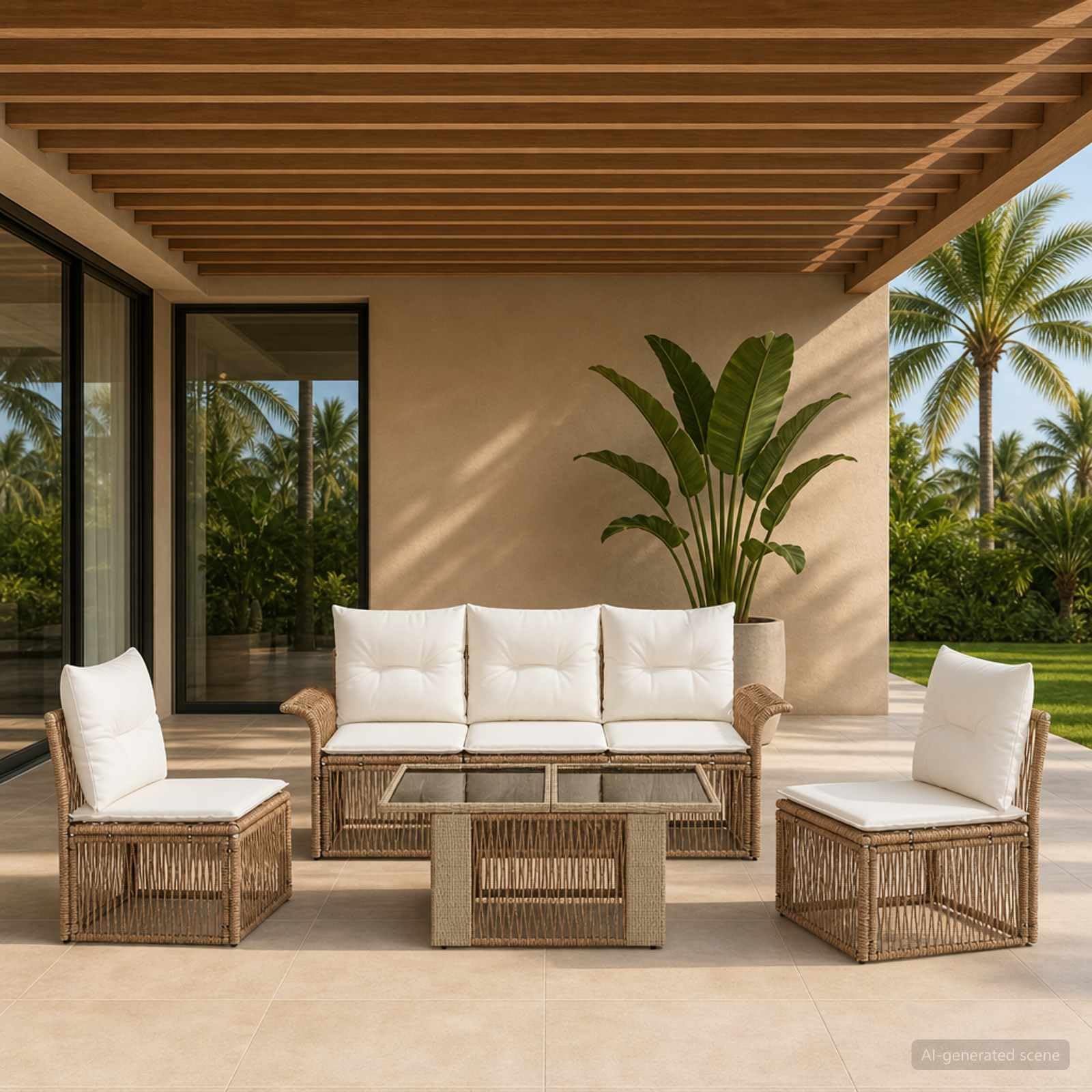 Hothingwell 6-częściowa sofa ogrodowa beżowo-kremowa biała poli rattan