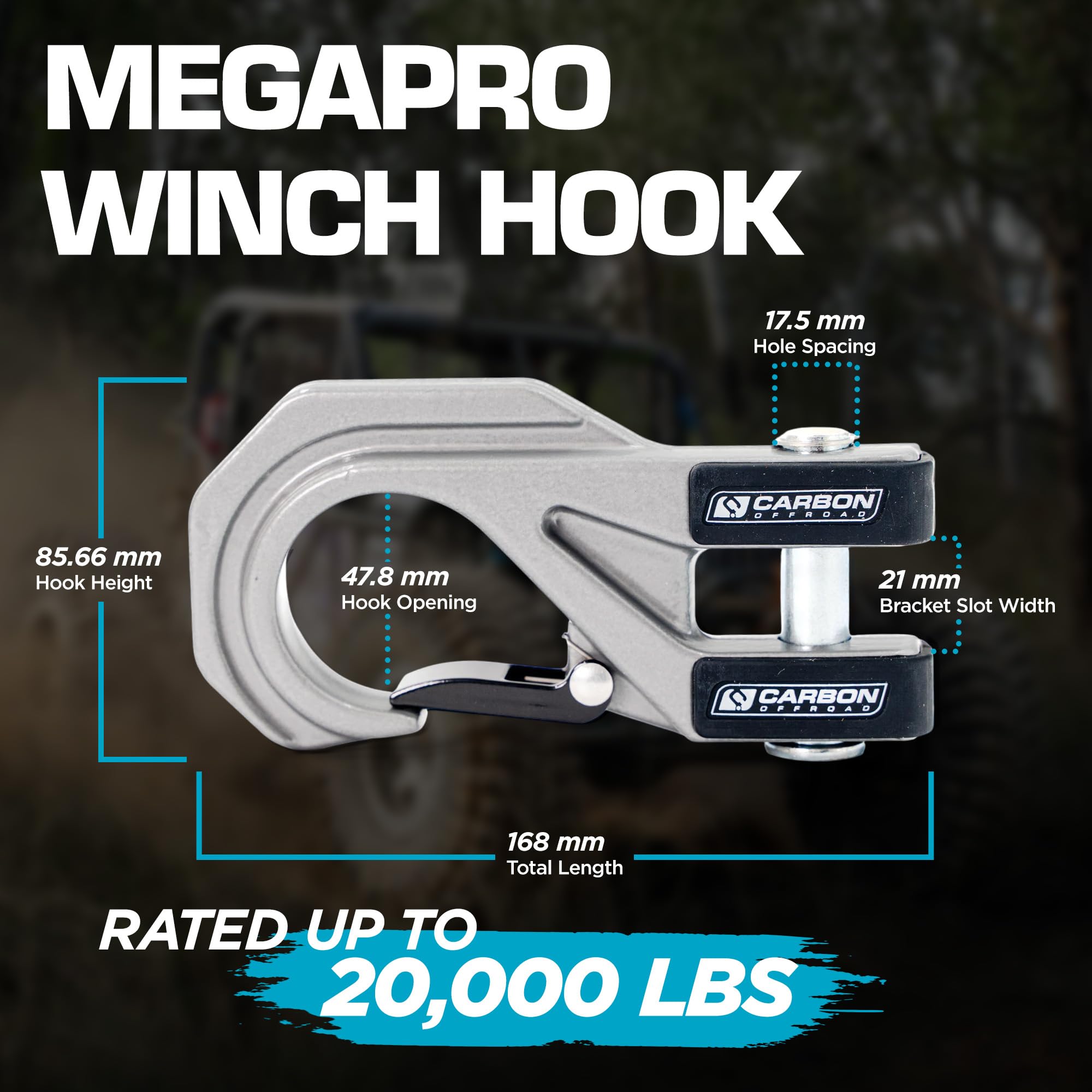 Carbon Offroad Megapro Hak do wciągarki, ciągnięcie UTV, SUV, ciężarówka, przyczepa do 9,072 kg, wytrzymały hak do wciągarki ATV, stal stopowa 40cr, podłączenie jedną ręką, niebieski