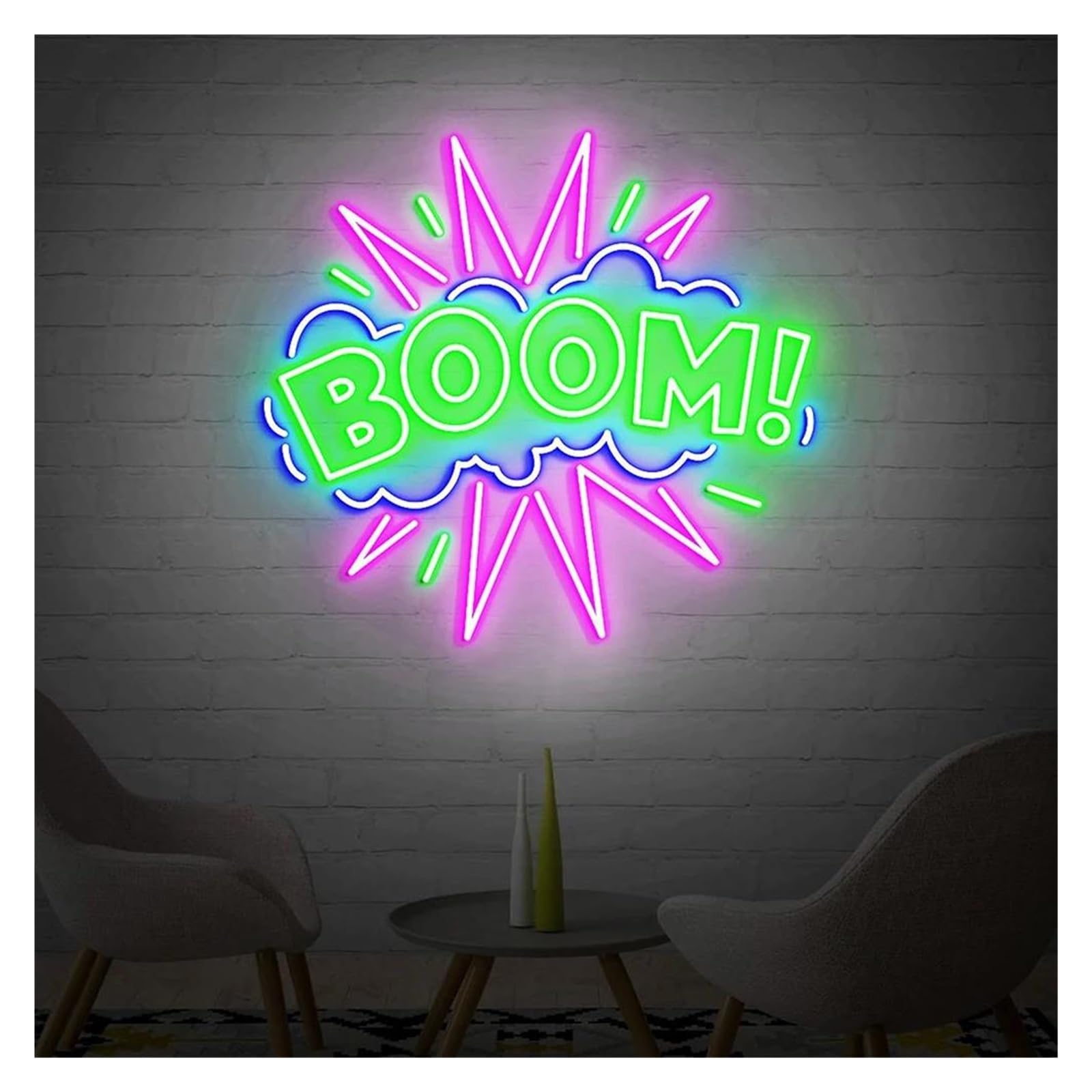 Lemst G Signs Lamp Usb Powered Boom! Neon Sign Adjustable Brightness Bubbles Boom! Personalized Neon Sign For Bar Club Wall Art Decor(,35Cm)