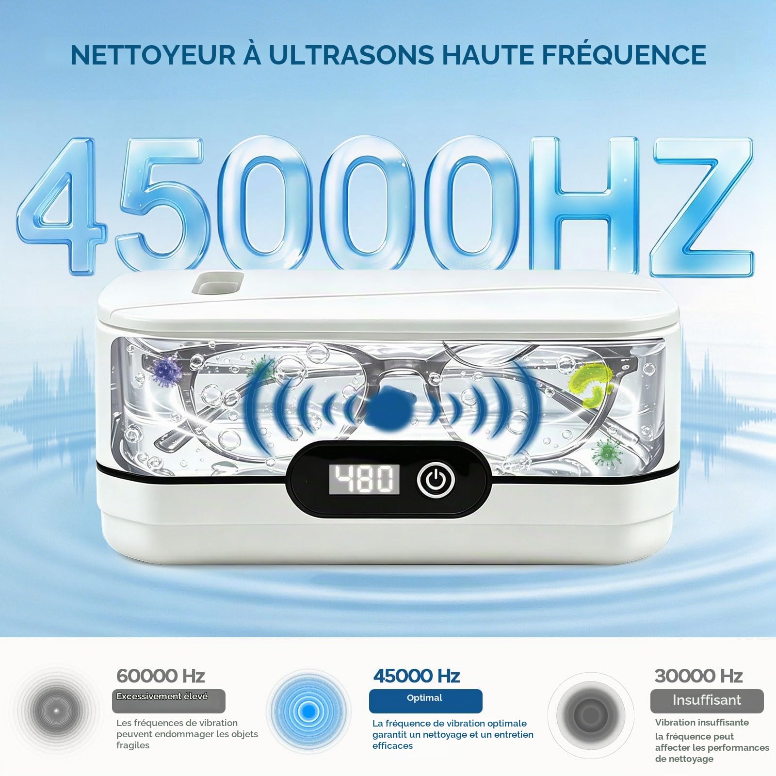 Nettoyeur Ultrasons, 45KHz UV Ultrasonic Cleaner 400ml