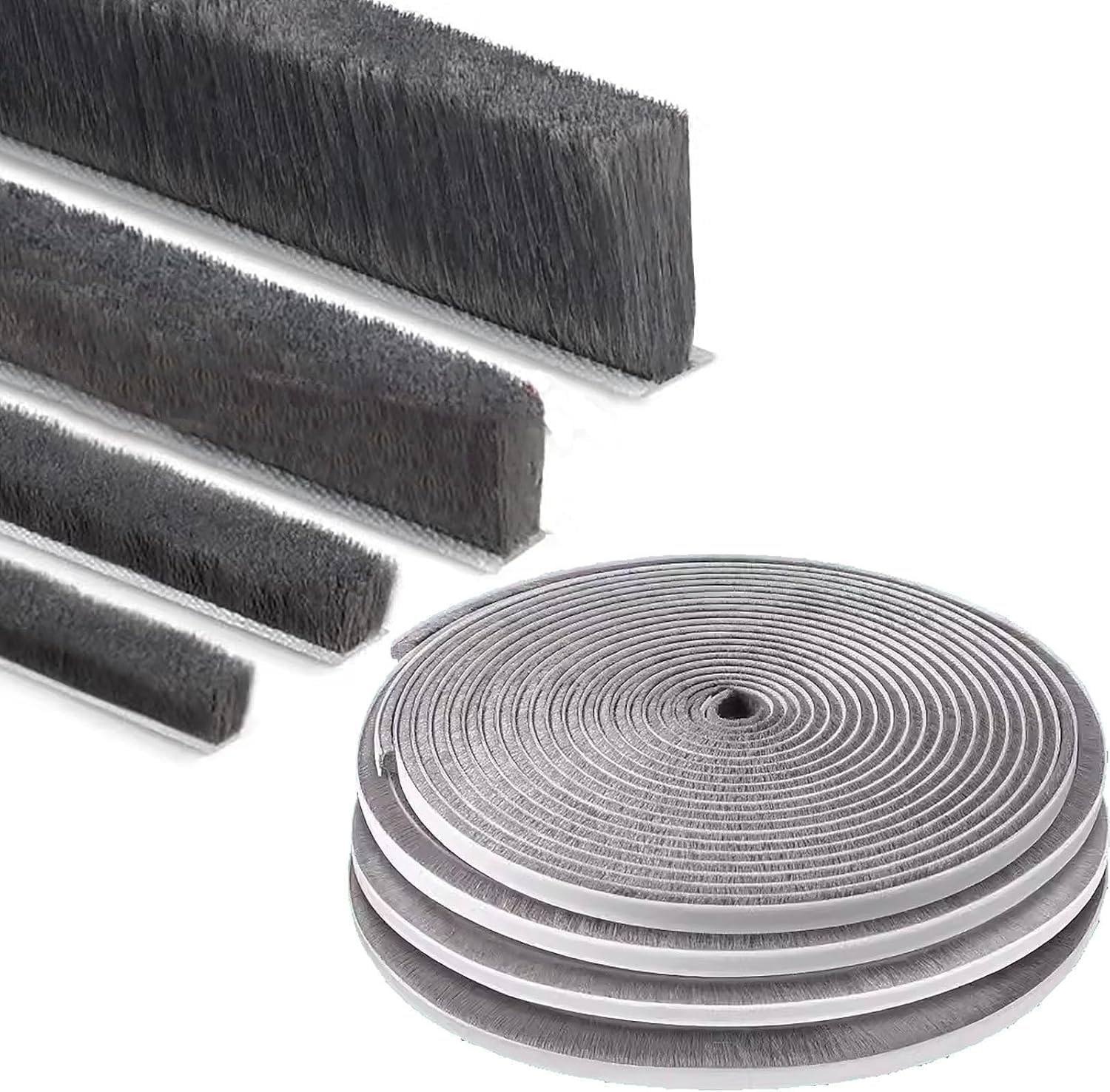 ZOMPAGO Strong Adhesive Brush Weather Stripping & Seal Strip, 0.2in Thick x 0.4in(W) x 33FT Grey - for Sliding Windows & Exterior Doors, Soundproof/Dustproof/Windproof, Warm Insulation, Waterproof