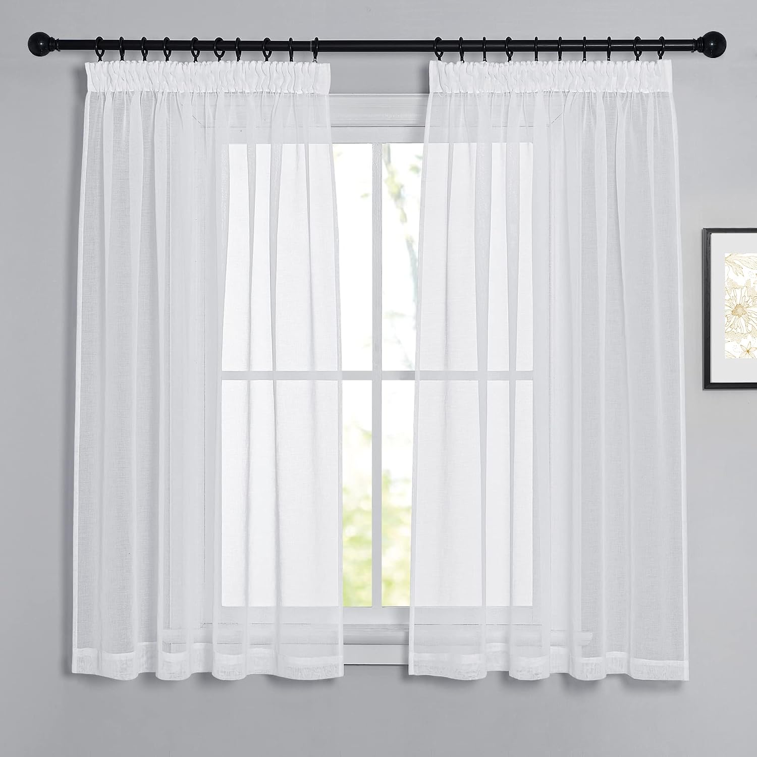 PONY DANCE Lot De 2 Rideaux Voilages Transparents Cuisine Et Chambre - 140x137 Cm, Tulle Organza Blanc Avec Oeillets, Lumineux Et Élégant