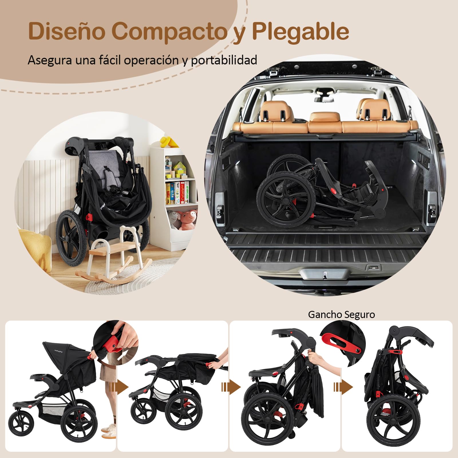 GOPLUS Cochecito de Bebé Jogger, Cochecito de Viaje Compacto y Plegable con Capota Ajustable en 6 Posiciones y Respaldo Reclinable, Arnés de Seguridad, Cesta Portaobjetos, para 6 a 36 Meses