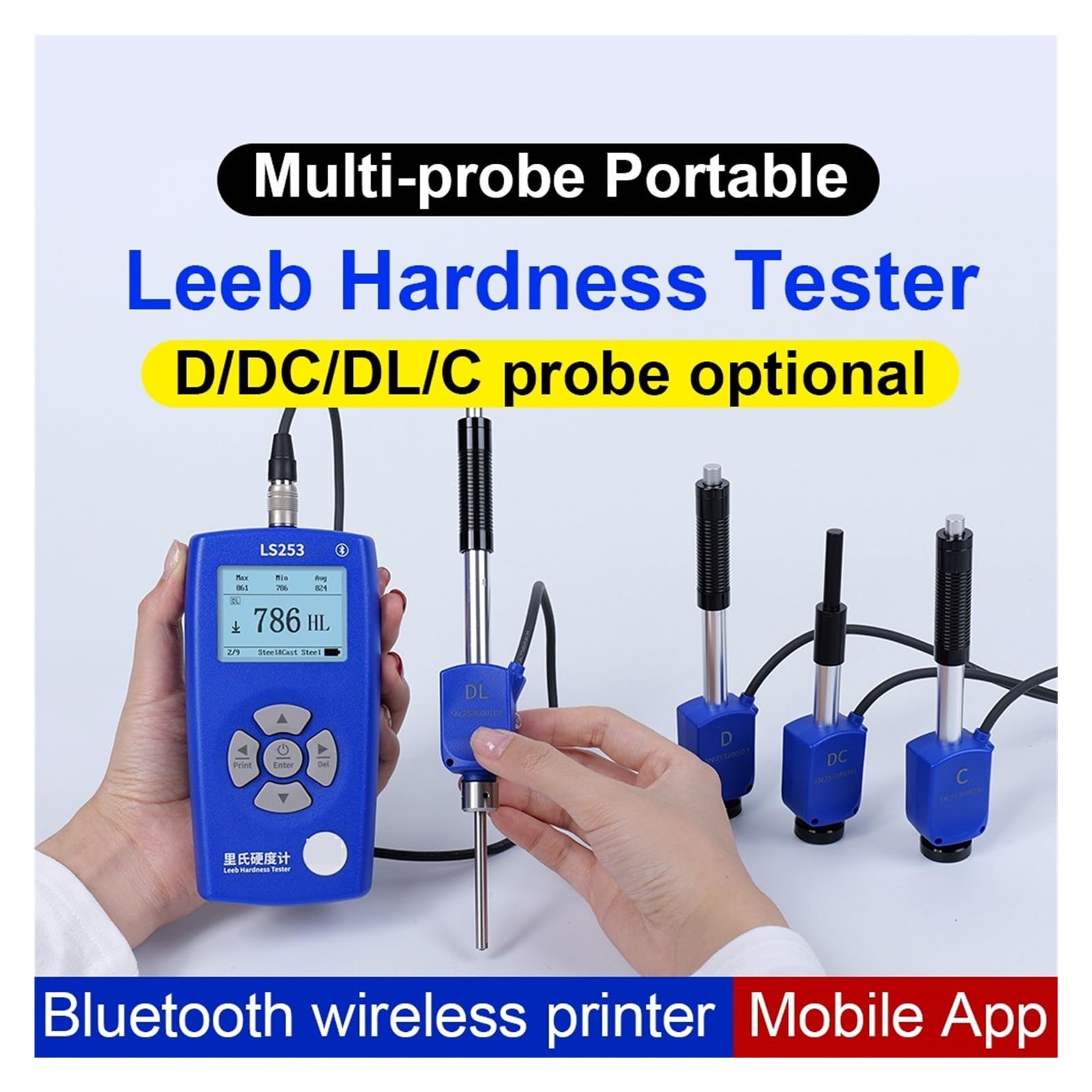 Digitales Härteprüfgerät for Metall, Handheld-Härteprüfgerät for Metall, Multisonde mit Drucker LS253 for Stahl, Aluminiumlegierung Hohe Empfindlichkeit(LS253-DC)
