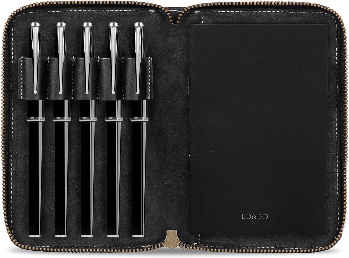LONDO Genuine Leather Padfolio with Pencil Holder Notepad and Zipper Closure (Black)