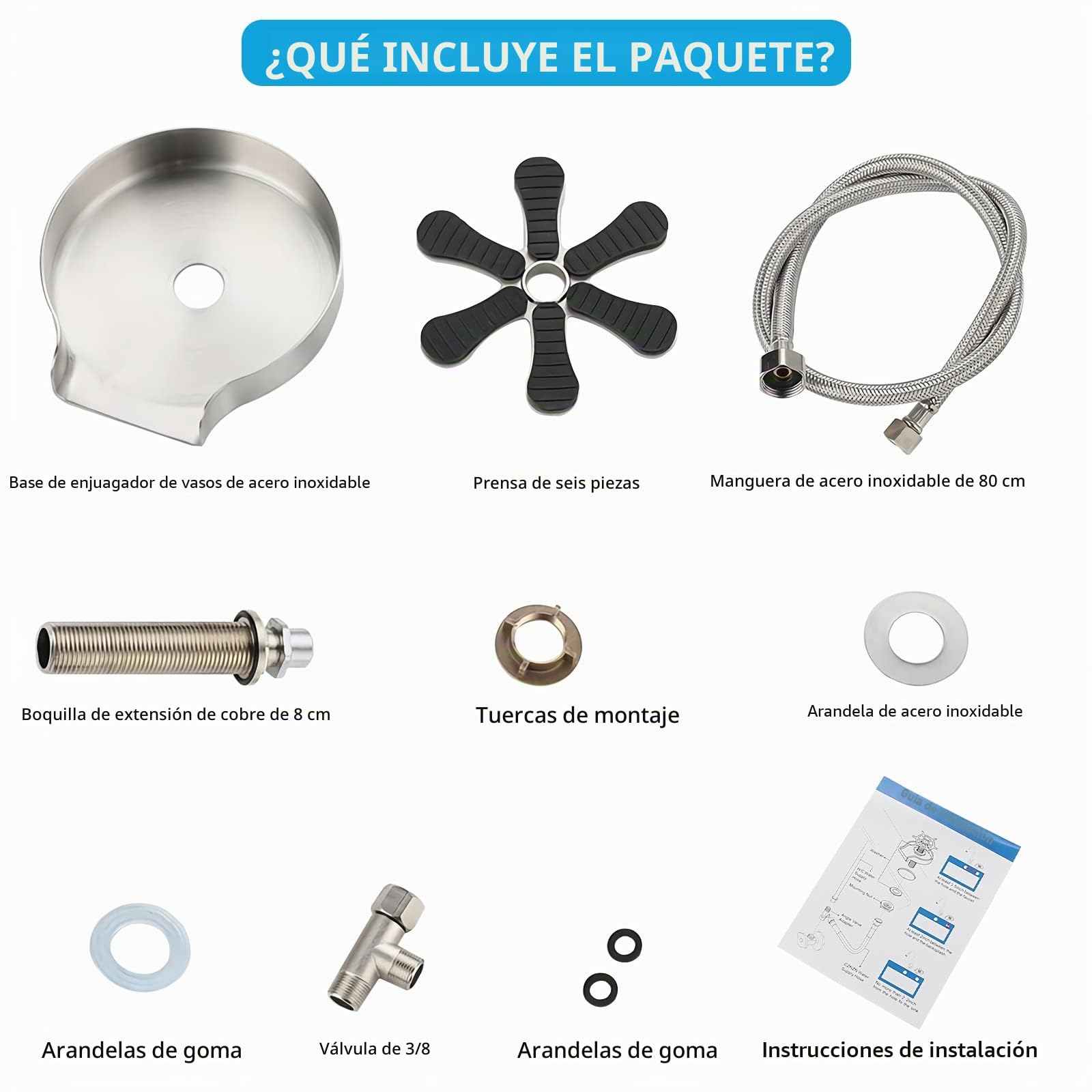 Lavavasos de Acero Inoxidable para Fregaderos de Cocina, Limpiador de Botellas de Agua y Tazas de Café, Herramienta de Limpieza de Cristales para el Hogar, Restaurante y Bar