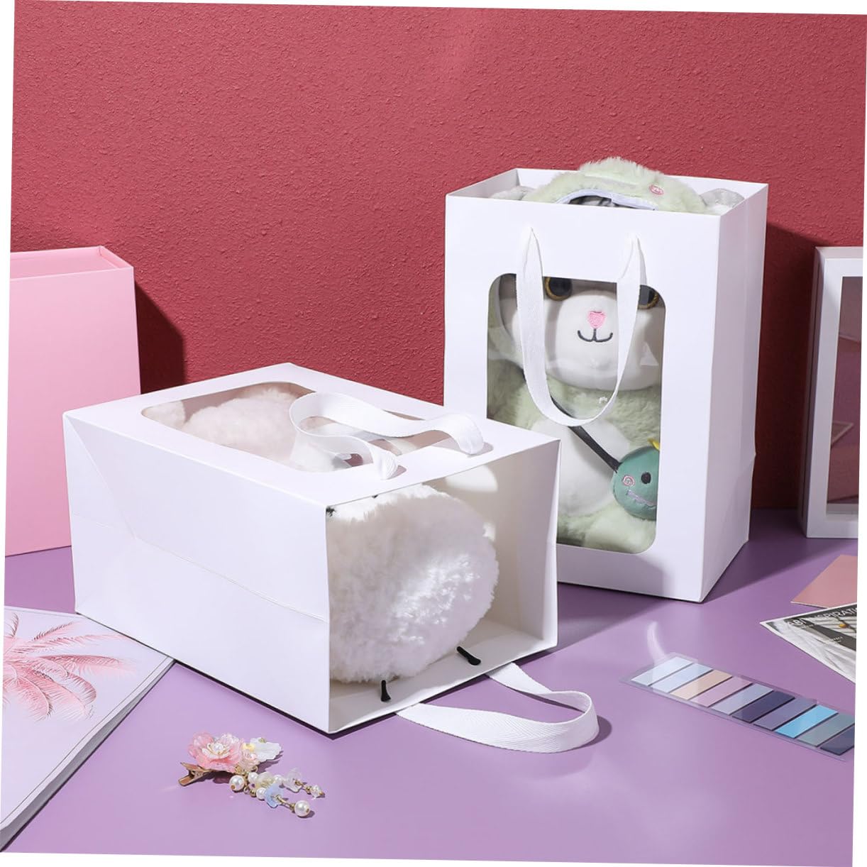 Bolsas de Obsequio de Papel Ventana Transparente y Asas, 25 Piezas