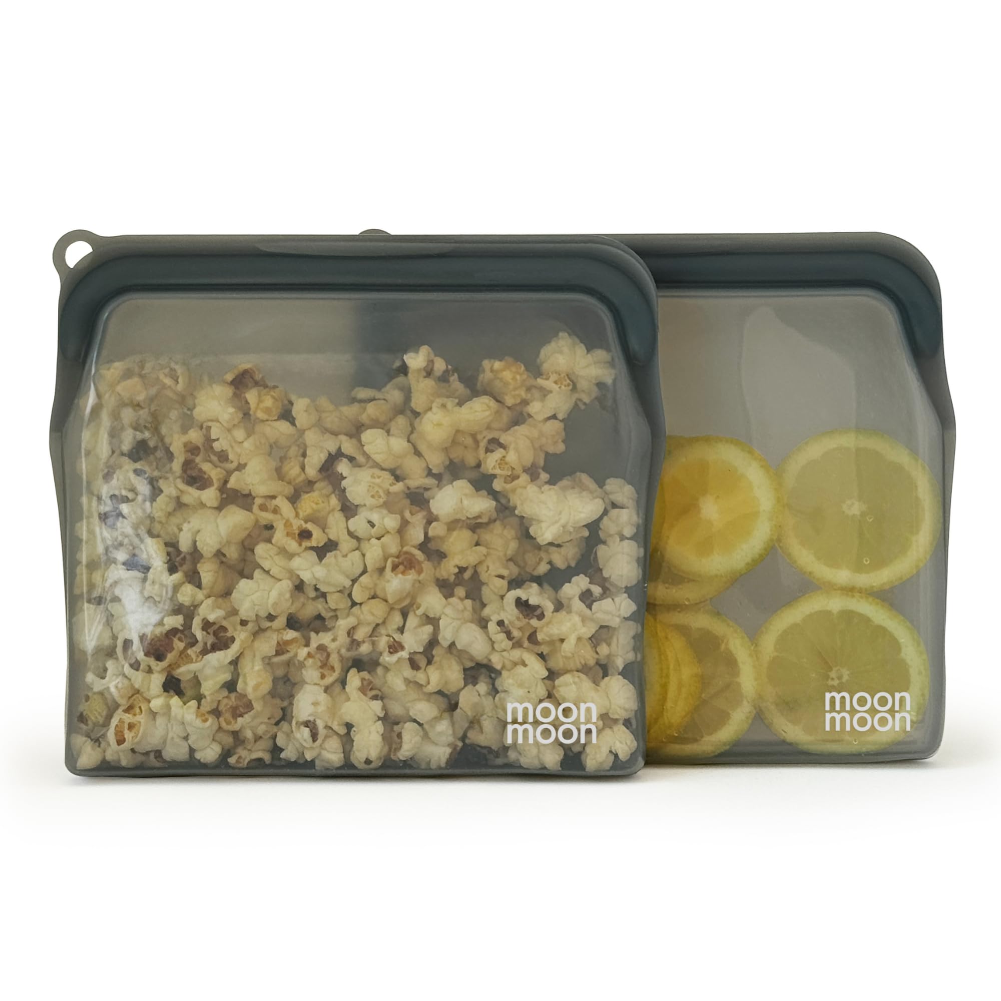 Moonmoon Women's Grey Silicone Food Bags | Reusable Freezer Bags| Leakproof, Resealable Pouches For Sandwiches, Snacks, Batch Cooking & Meal Prep | 2 Set 900Ml (Grey)