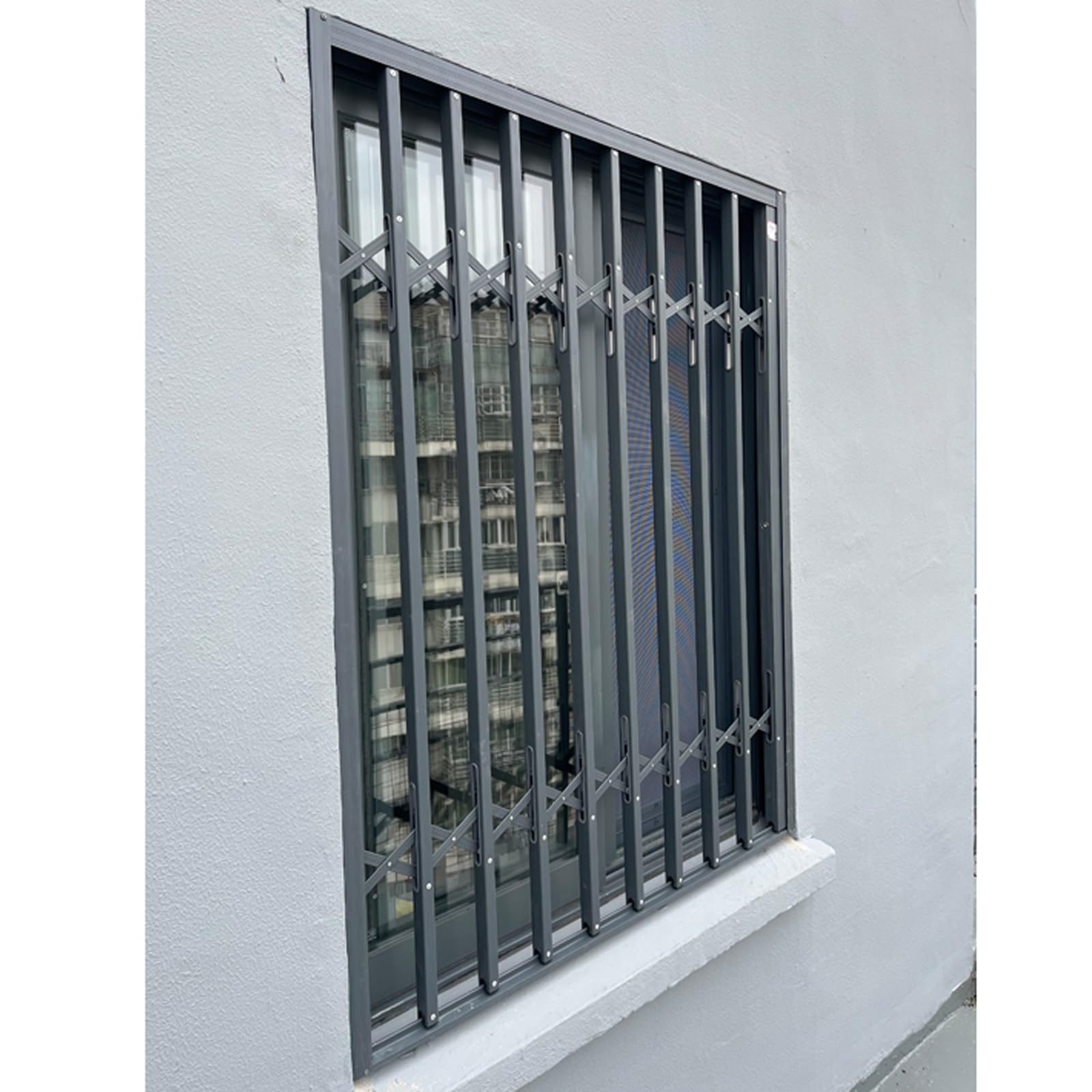 Barandilla plegable de aluminio retráctil, barras de seguridad autoinstalables para interiores y exteriores con bloqueo antirrobo para ventanas, 67 x 47.2 pulgadas