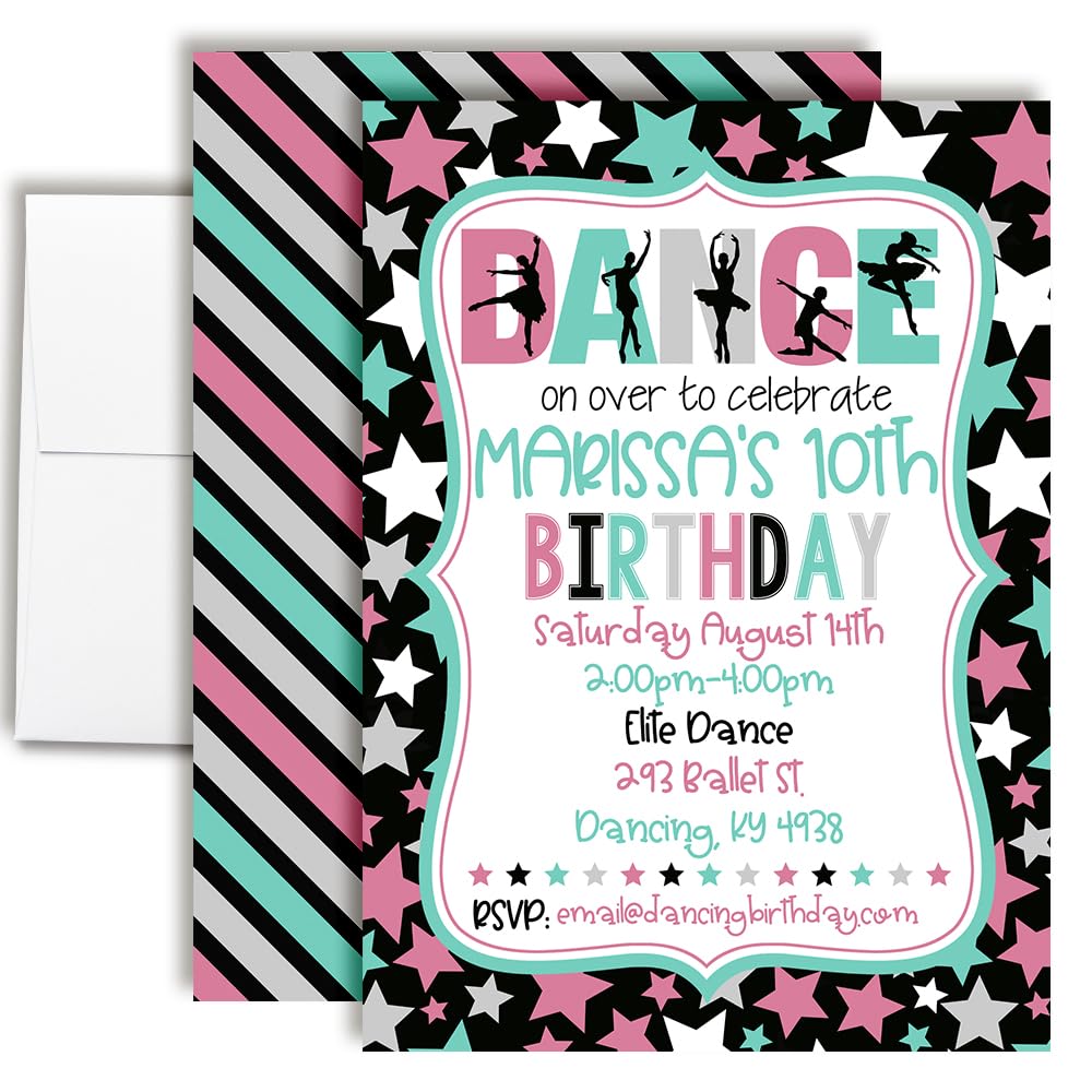 Custom Birthday Invitations Dance Invitations 20 5x7 Custom Dance Party Invitation Cards With Envelopes - Unique Ultimate Dance Party Theme Invites