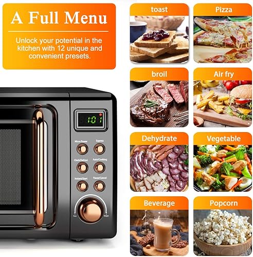 Miniatura 3 de Horno microondas retro, Safeplus de 0.7 pies cúbicos, microondas de 700 W con placa de acero laminado en frío, 5 micro descongelación y función de