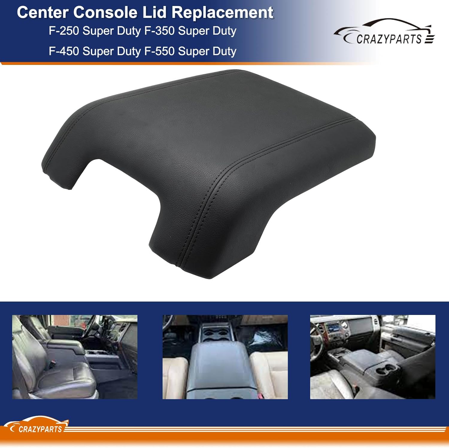 Center Console Lid Replacement Compatible with F-250 F-350 F-450 F-550 Super Duty 2011 2012 2013 2014 2015 2016 Replaces# BC3Z2806024AA Color Black