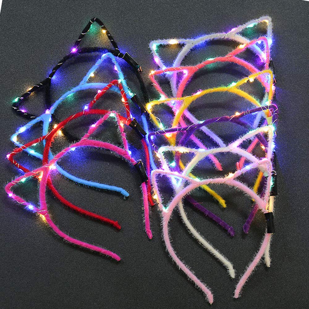 M Joy DecorLight Up Cat Ears Headband, 10 Pcs Led Kitty Ears Hair Hoop for Birthday, Concert Party, Festival Costume Hair Accessories Multicolor avarage