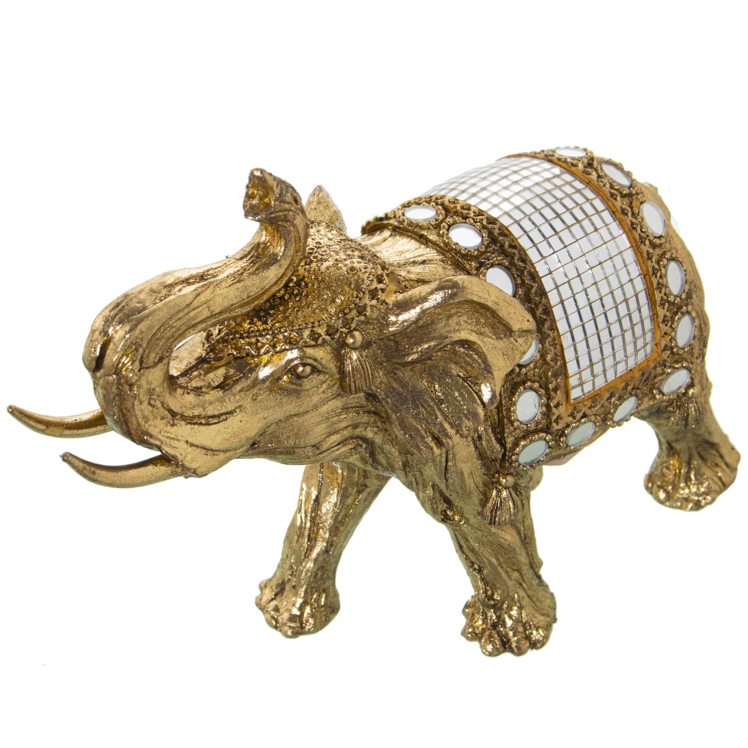 Figura de un Elefante de Resina con espejitos en Dorado 2x10x19cm