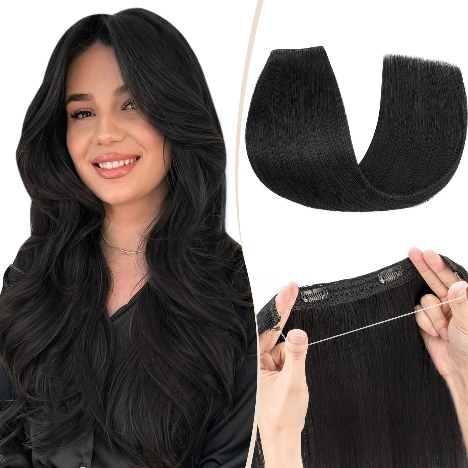 Halo Extension 16 inches in color off-black! Halo® Hair Extensions (Off Black, 20 inches, 180 grams  main image 2