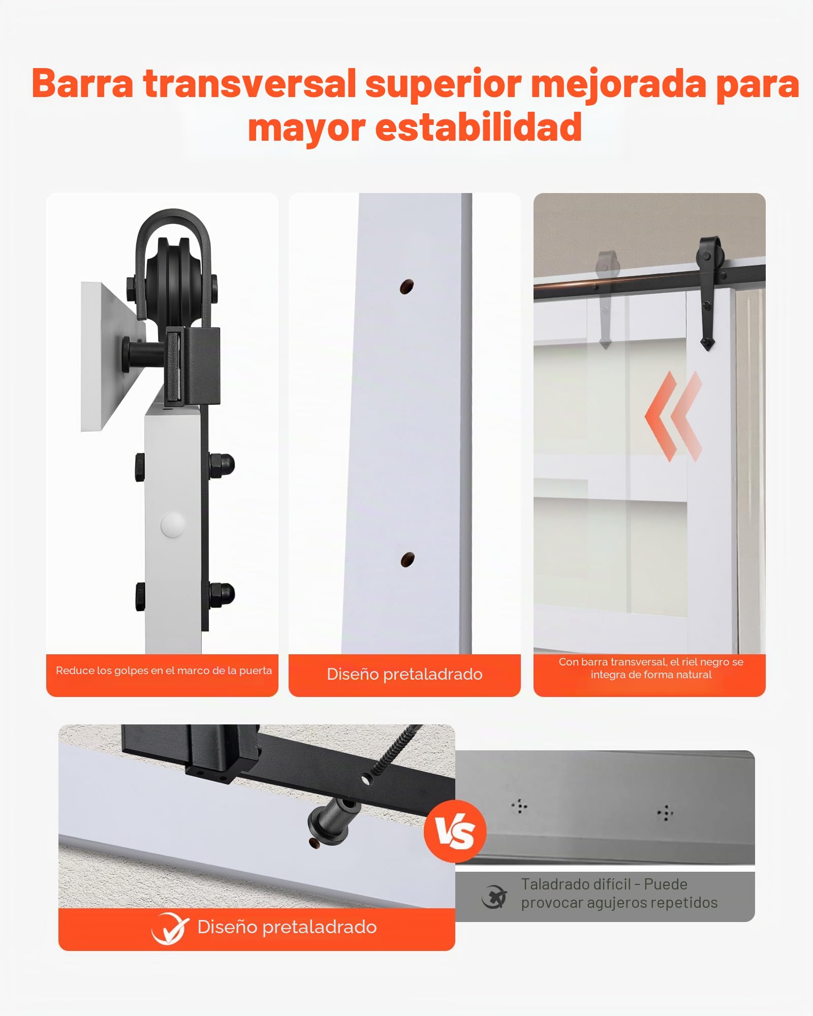 VEVOR Puerta Corrediza de Granero, Panel de la Puerta de MDF y Vidrio 813 x 2134 mm con Kit de Herrajes, Superficie de PVC Impermeable y Marco en H, Deslizamiento Suave para Sala de Estar y Baño
