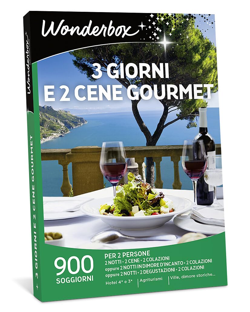 WONDERBOX - Cofanetto Regalo - 3 Giorni e 2 Cene Gourmet - 920 Soggiorni - 2 Notti + 2 Cene + 2 Colazioni - 2 Persone - Regalo speciale