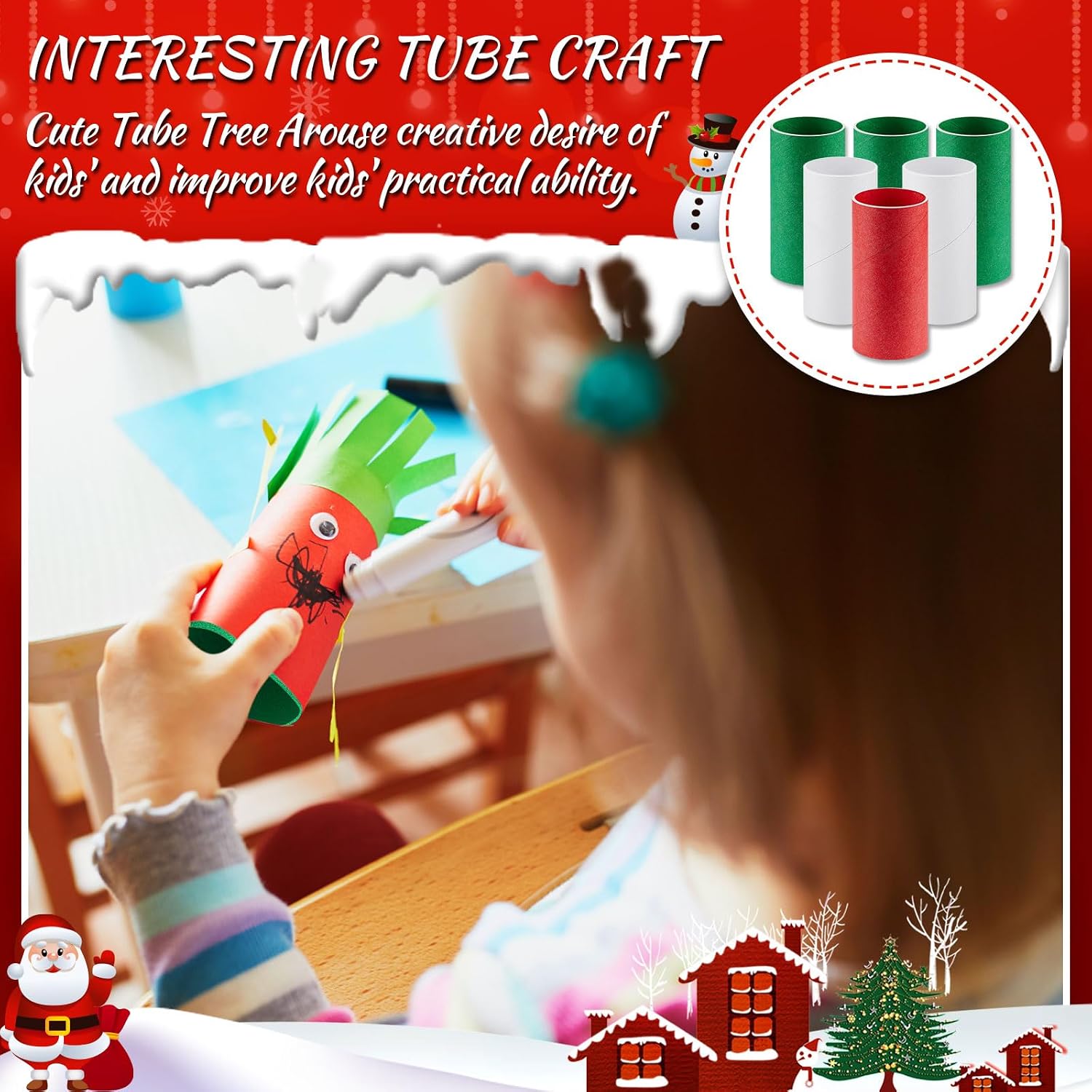 Henoyso 100 Packs Cardboard Tubes for Crafts, Thick Toilet Paper Rolls Empty for Kids Classroom Projects End of School Year Crafts Mother's Day DIY Gift Supplies (1.57 x 3.74 Inch,Green,Red,White)