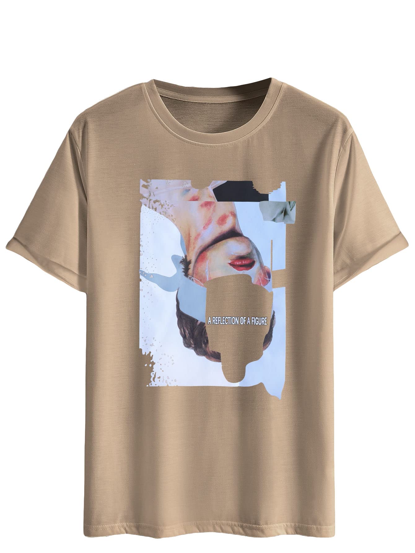 SOLY HUXMen's Graphic Tees Figure Letter Print Short Sleeve T Shirt Summer Tee Tops, Camel Graphic, S