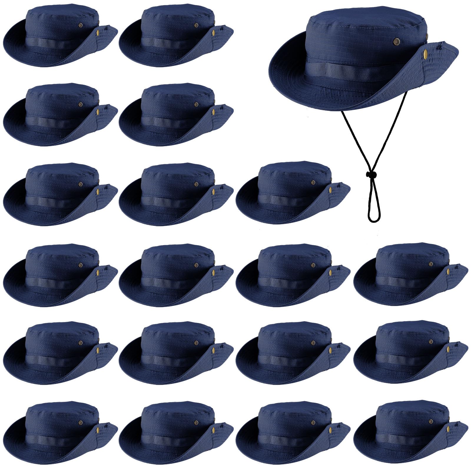20 Pcs Boonie Hat Bulk Wide Brim Boonie Hat Safari Hats Boonie Sun Hat for Hiking Camping Fishing with Adjustable Strap, Navy Blue, One size โ image 1
