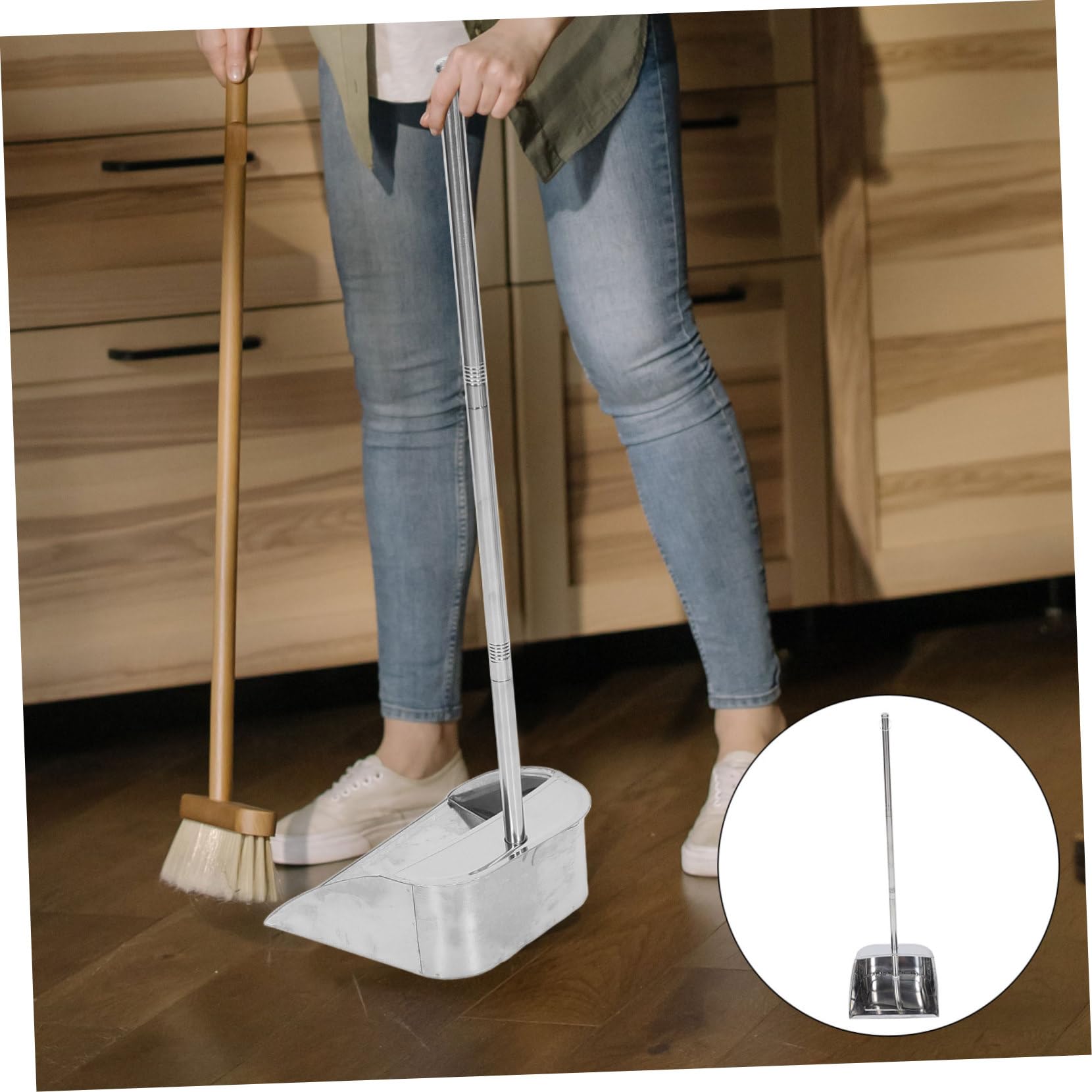 Recogedor de Basura Mango Largo Extensible de Acero Inoxidable y Recogida de Polvo para Limpieza Hogar en Rincones Estrechos