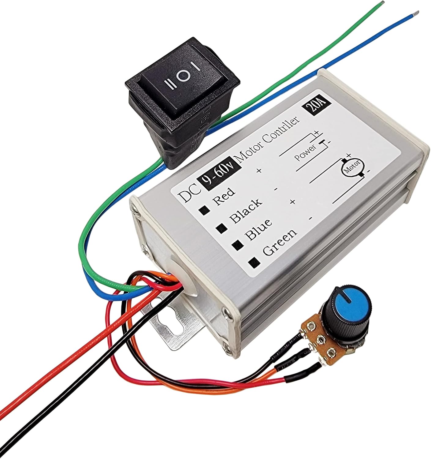 DC Motor Speed Controller 20A 1200W Brush Motor Driver Controls DC 9V-60V 12V 24V 36V 48V 60V with Switch & Knob