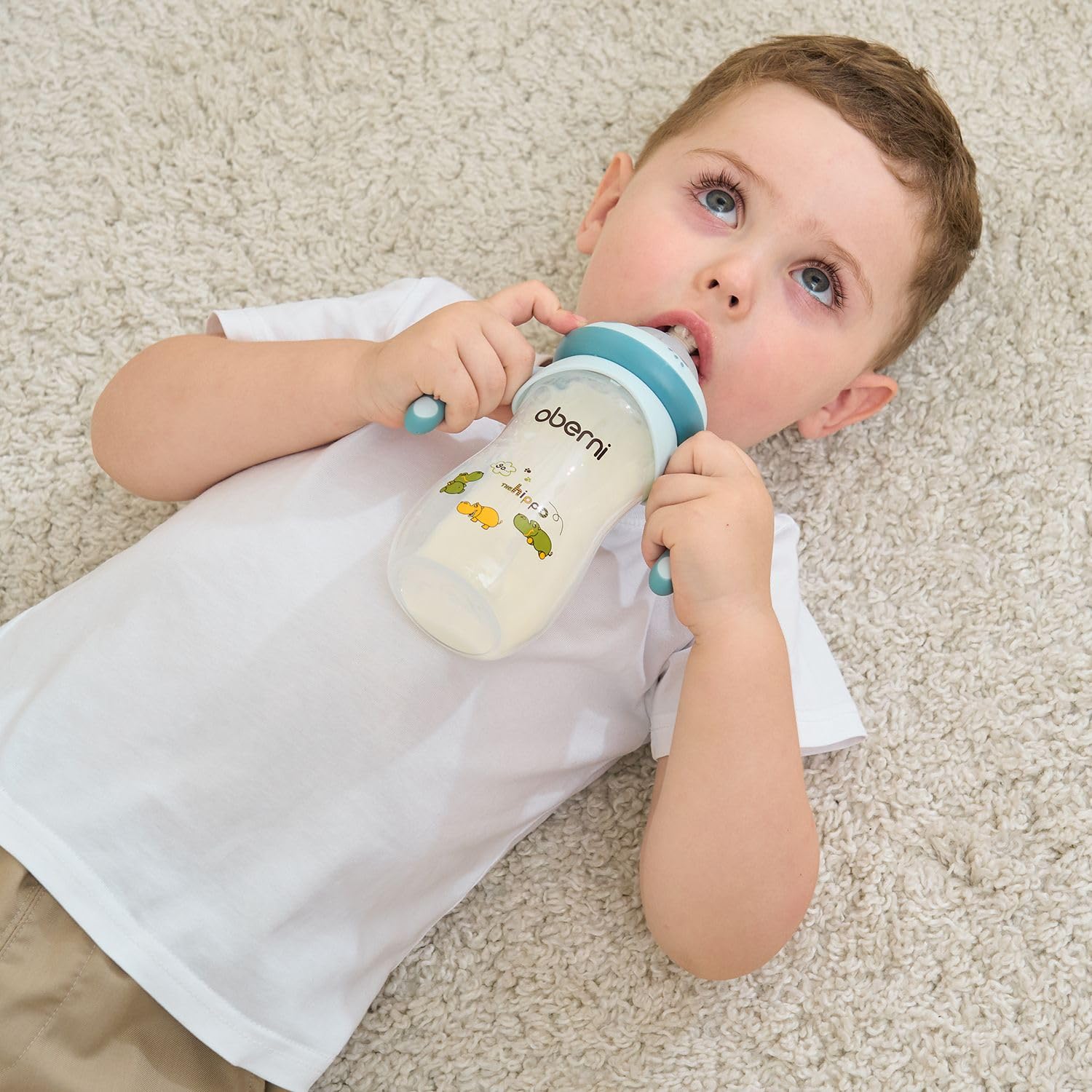 Oberni Biberon 330 ml, cannuccia ponderata, bottiglia per latte per bambini con tettarella variabile (misura +), a partire da 12 mesi, colore: rosa/2 pezzi