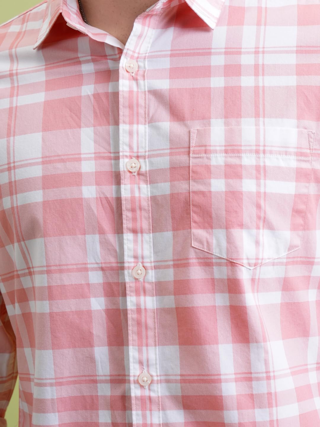 Highlander Men Cotton Slim Fit Shirt (PHSH000014_LT Pink/White L) 1
