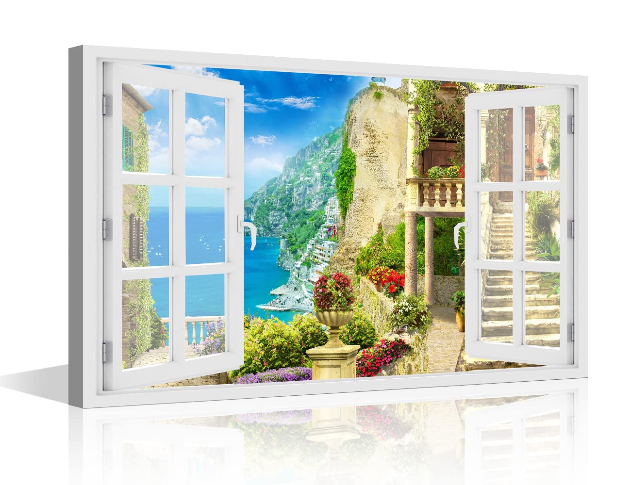 TISHIRON 3D Window View Seaside Effect Canvas Wall Art Prints for Living Room Bedroom Decor Office Kitchen Home Decoration Framed Ready to Hang 12x18inch — view 33