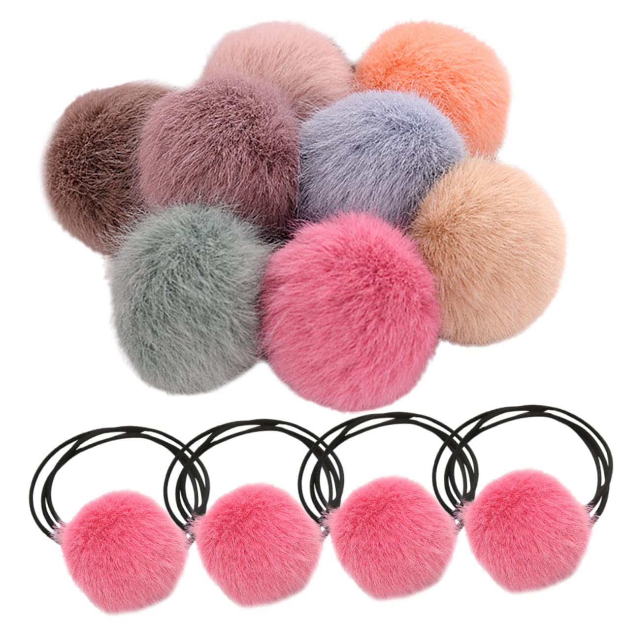 Beaupretty 48piezas Gomas De Pelo Elásticas Pompones De Peluche Para Niñas Accesorios De Cabello Coloridos y Adorables Para Coletas y Moños