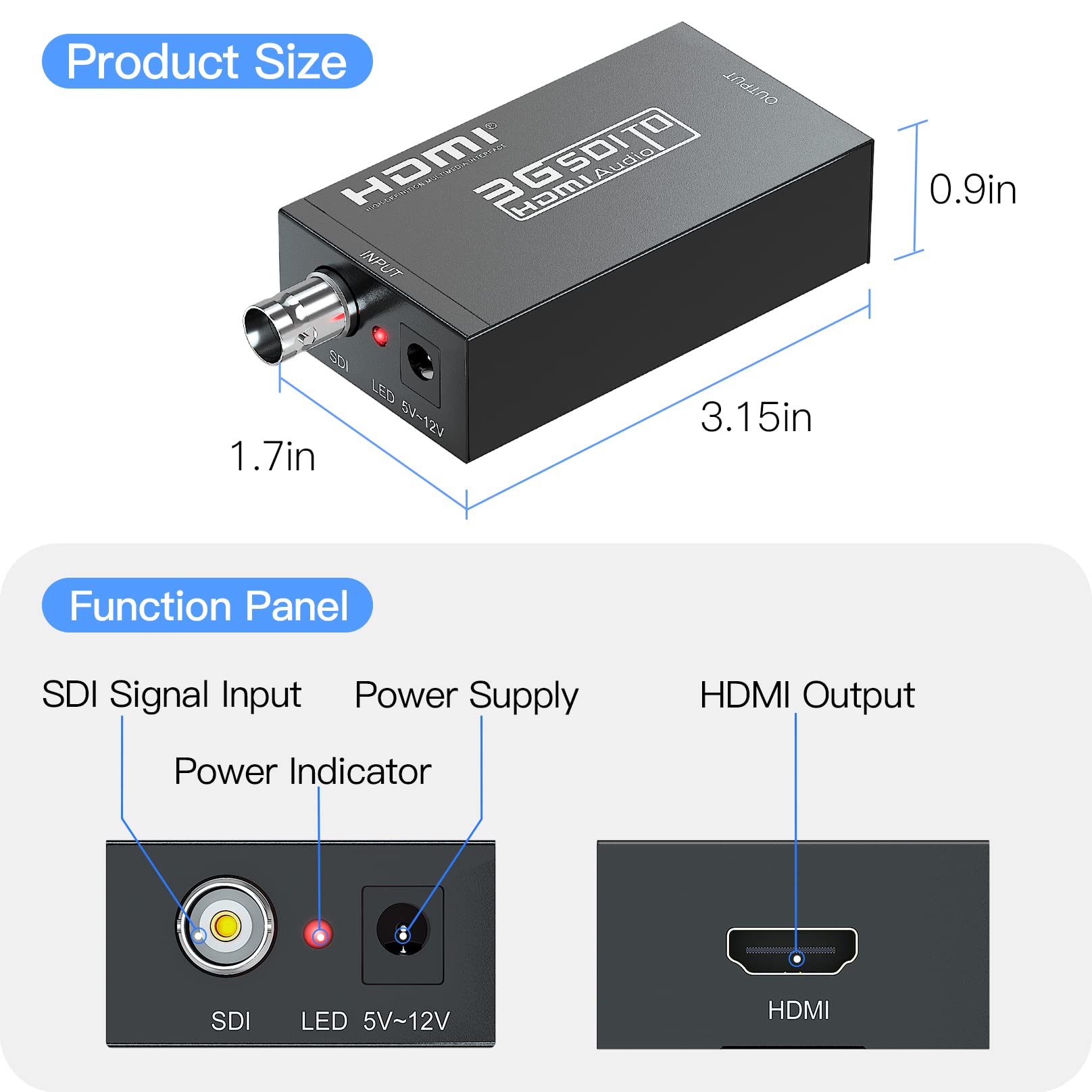 Convertitore da SDI a HDMI, 1080p HD-SDI/3G-SDI/SD-SDI a HDMI Video Audio Converter, adattatore BNC a HDMI per proiettore SDI