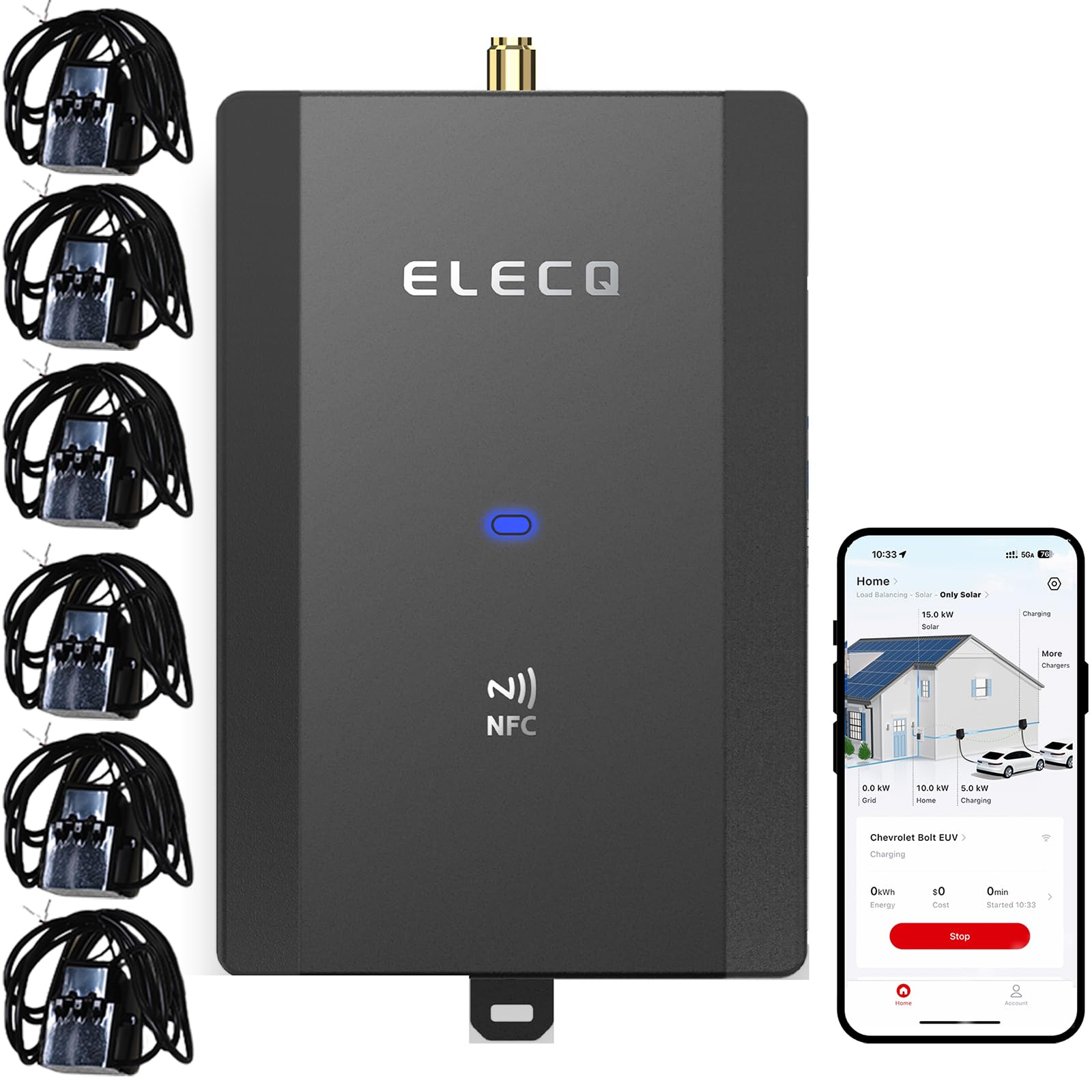Monitor zasilania z 6 Cts, Wi-Sun tech.Funkcje Smart Home zarządzanie energią, aktywne zarządzanie obciążeniem i odblokowywanie ładowania solarnego PVC. Wymagane zasilanie ze stacją ładującą