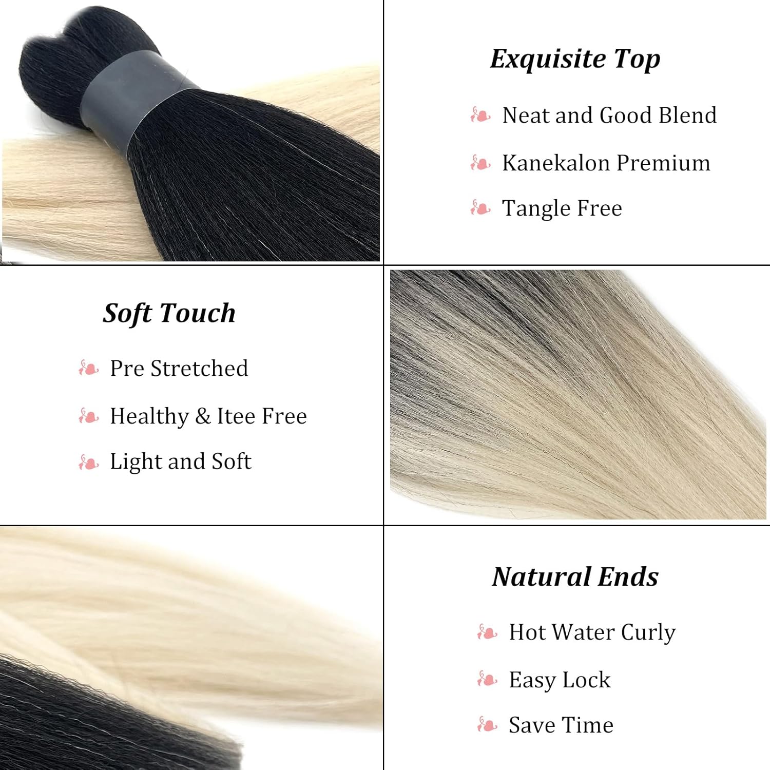 Blonde Ombre Braiding Hair Pre Stretched Black Blonde Hair Extensions for Braids 26 Inch Knotless Hypoallergenic Pre Stretched Braiding Hair Ombre Braids Crochet Synthetic Bundles