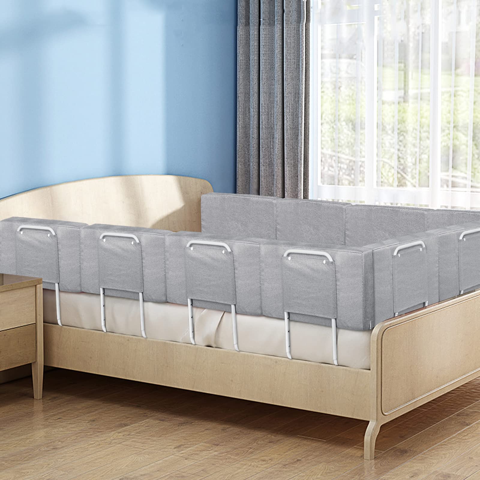 UISEBRT 3 barreras de cama de 50 cm, para protección contra caídas, altura regulable mediante 5 agujeros, para niños de distintas edades y bebés, 150 cm, gris