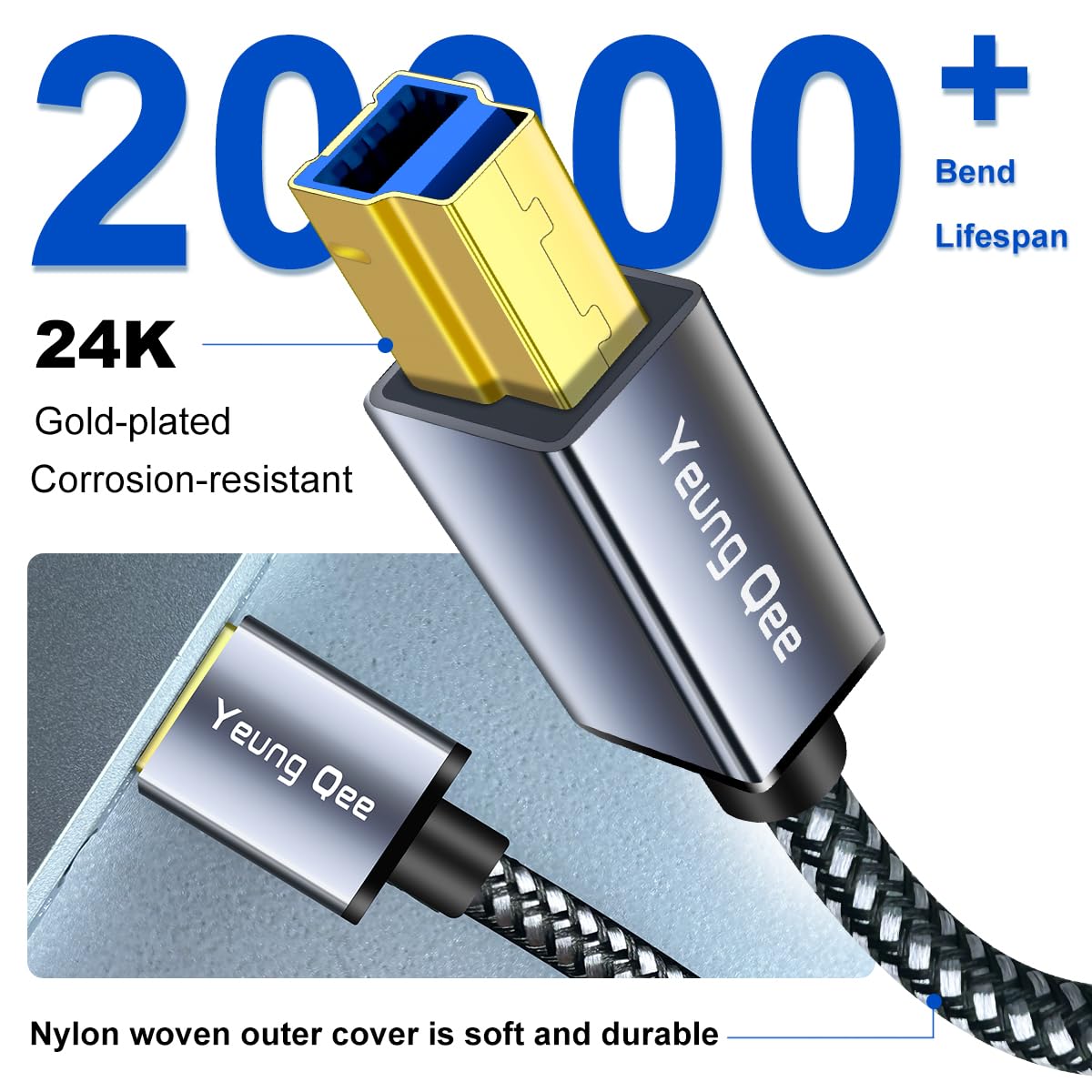 Cavo USB 3.0 J·LONG Da A Maschio A B Maschio – 0,3 M, Intrecciato In Nylon, Placcato Oro, 5 Gbps, Per Stampanti E Dischi Esterni - 3
