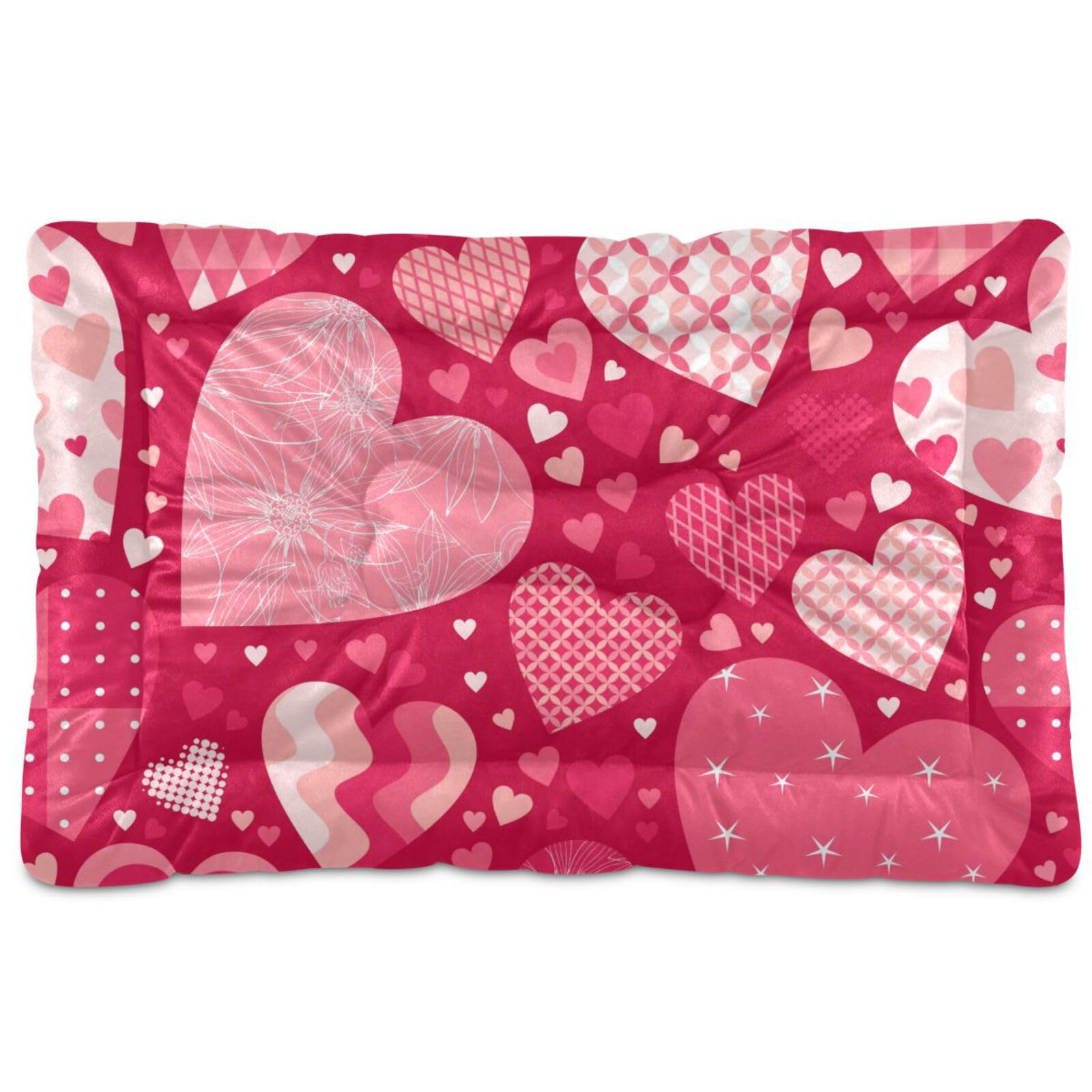 Ultra Soft Pet Bed Washable Dog Bed Crate Mat for Dogs Fleece Dog Crate Kennel Pad Cat Pet Bed Liner 36x24in Valentine's Day Pattern with Hearts